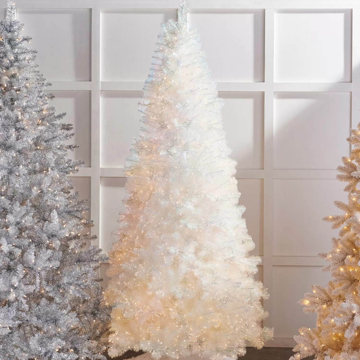The Jolly Christmas Shop A Blushing Holiday | 9' Christmas Tree | Raz 7.5' Or 9' O Tannenbaum Crystal Iridescent White Pine Christmas Tree With Cluster LED Lights
