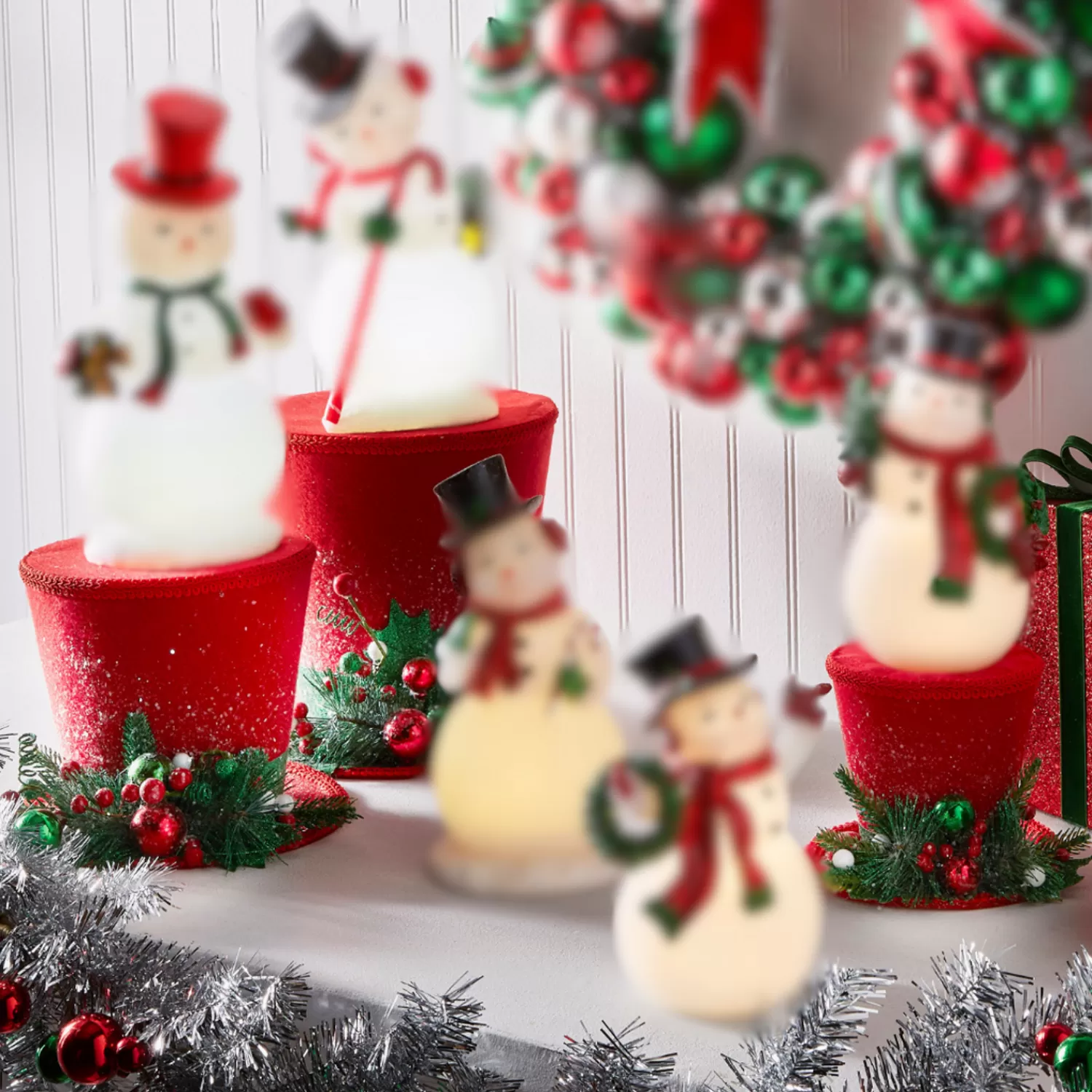 The Jolly Christmas Shop Tinsel Town | Vintage Decorations | Raz 7", 10.5", Or 12" Red Top Hat Christmas Decoration