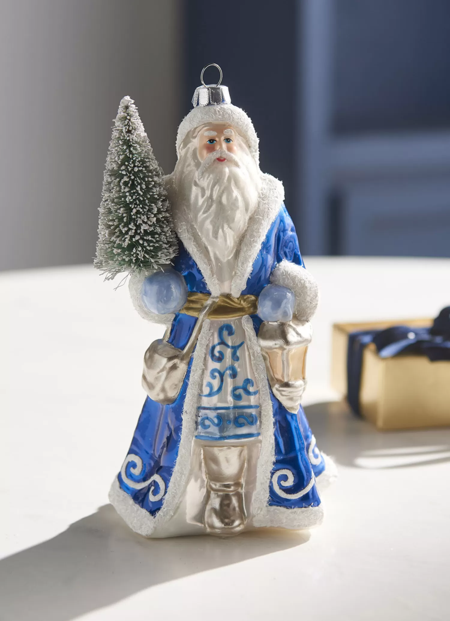 The Jolly Christmas Shop Celebrate The Season | Tartan Traditions | Raz 7" Delft Santa With Tree Ornament 4352894