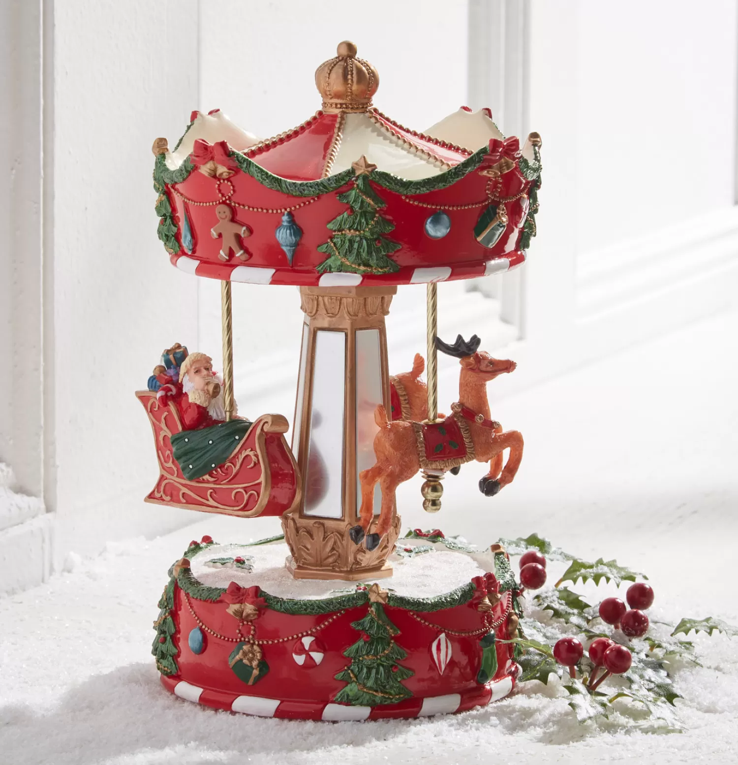 The Jolly Christmas Shop Christmas Traditions | Traditional Christmas Decorations | Raz 8.5" Animated Musical Santa's Sleigh Carousel Christmas Decoration 4471351