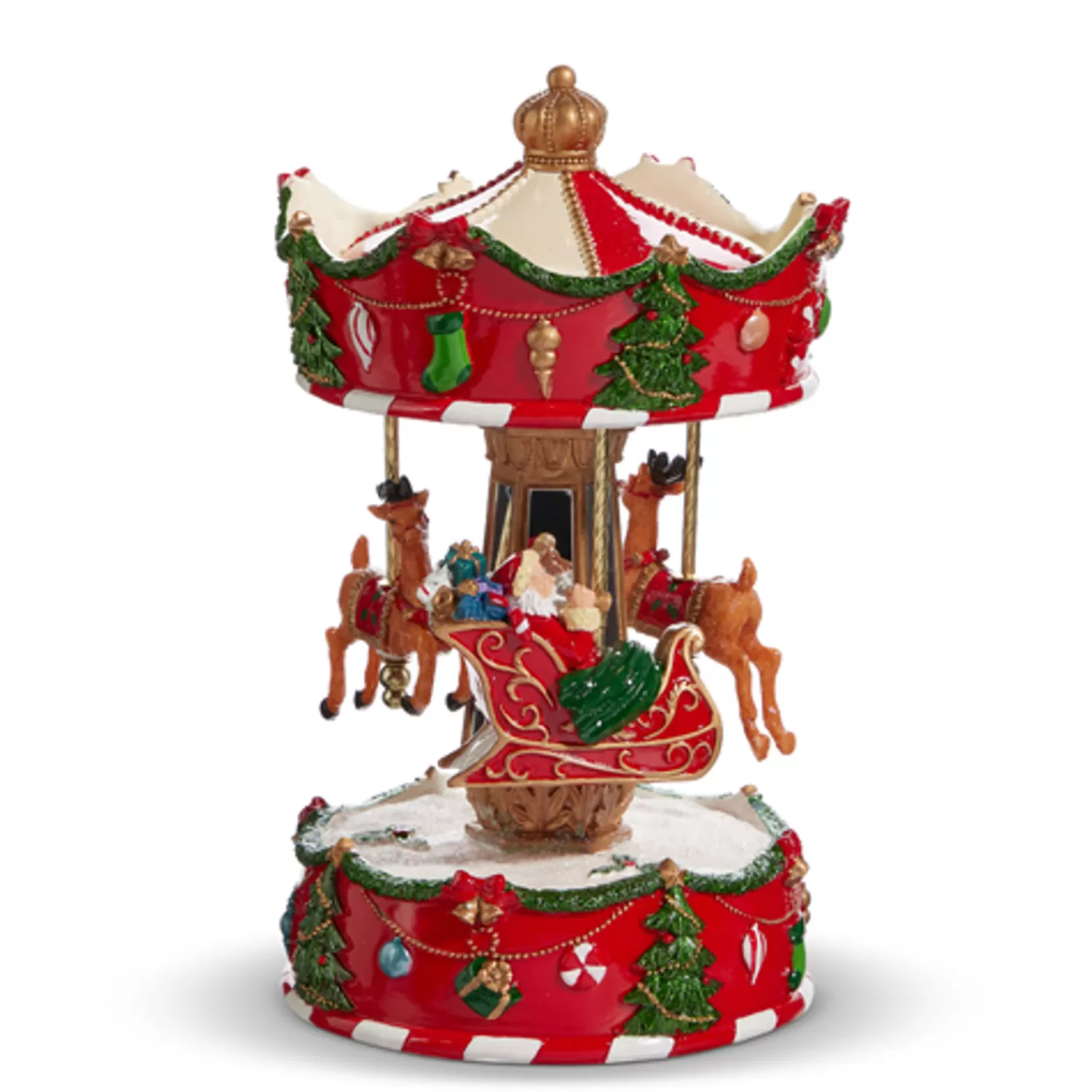 The Jolly Christmas Shop Christmas Traditions | Traditional Christmas Decorations | Raz 8.5" Animated Musical Santa's Sleigh Carousel Christmas Decoration 4471351