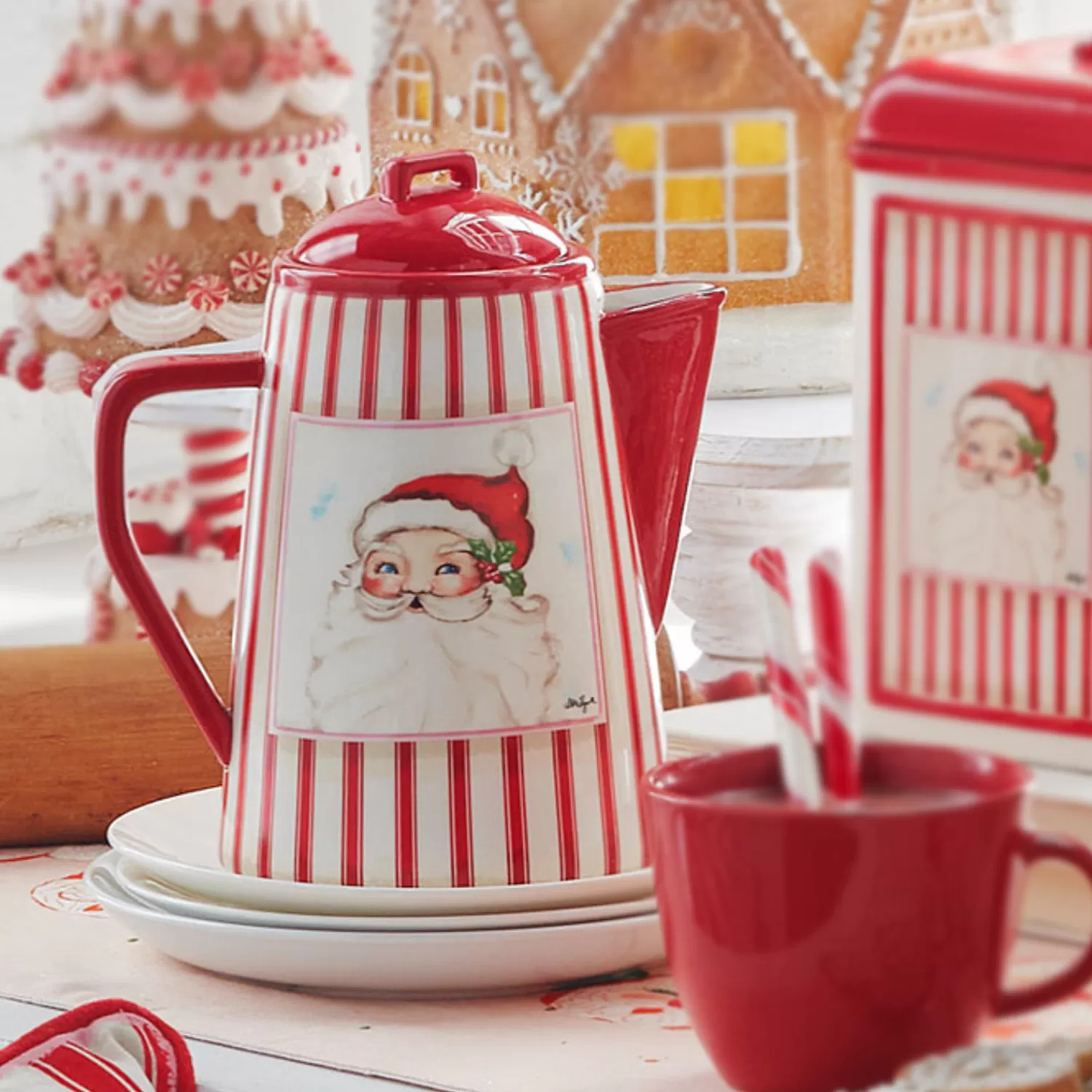 The Jolly Christmas Shop Jingle And Cocoa | Gingerbread Lane | Raz 8.5" Santa Pitcher Christmas Decoration 4310220