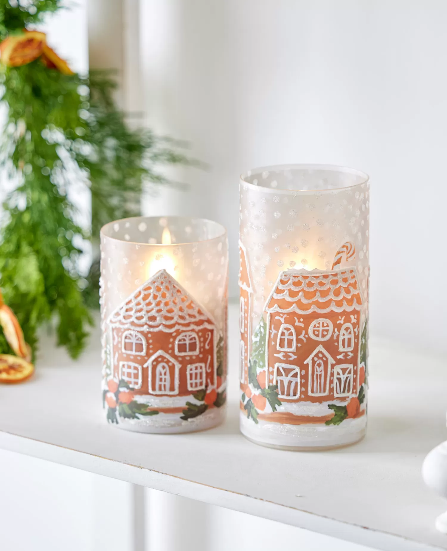 The Jolly Christmas Shop Jingle And Cocoa | Gingerbread | Raz 8" Gingerbread House Glass Christmas Containers Or Candle Holders 4424539