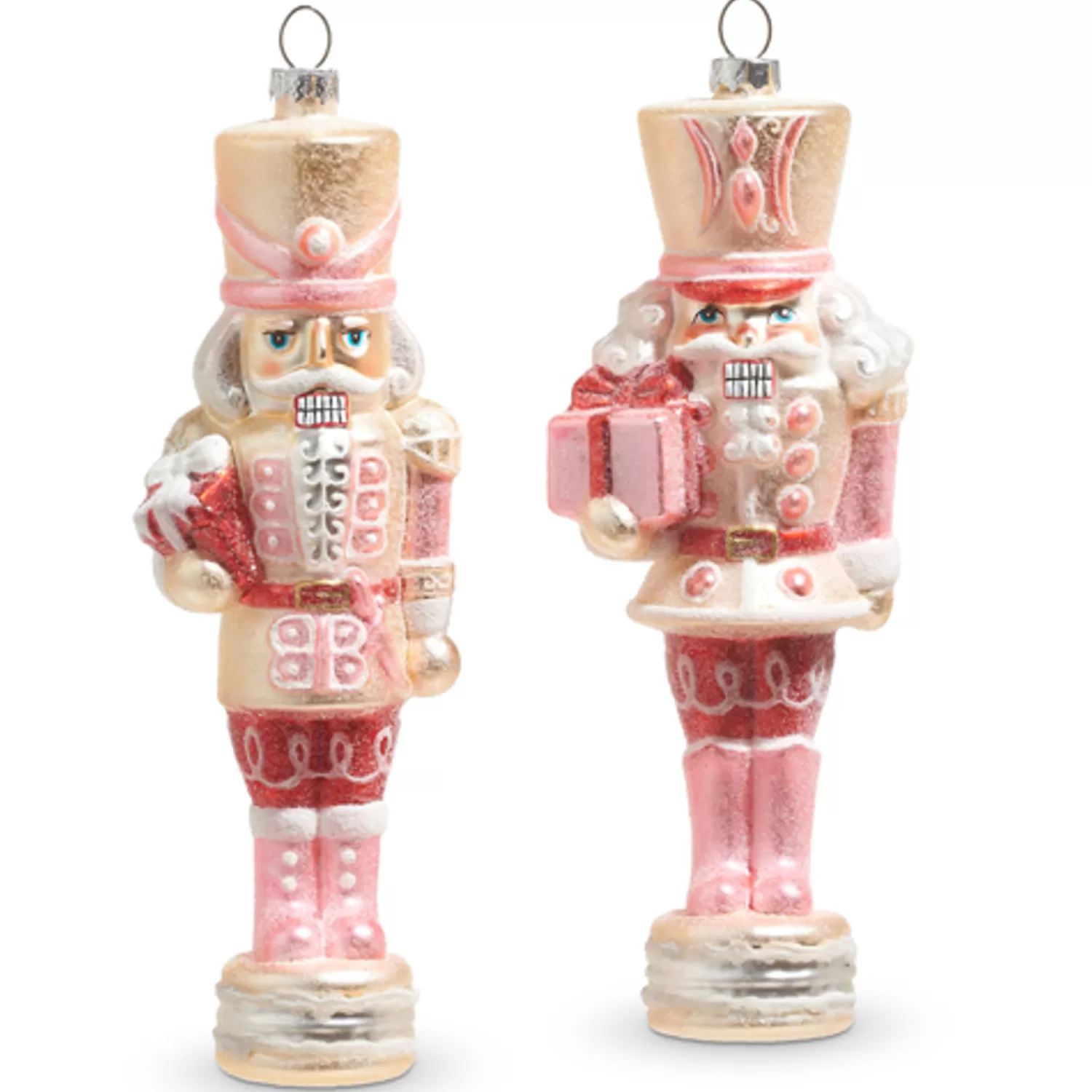 The Jolly Christmas Shop A Blushing Holiday | Pink Christmas Decorations | Raz 8" Glittered Pink Nutcracker Glass Christmas Ornament 4320885