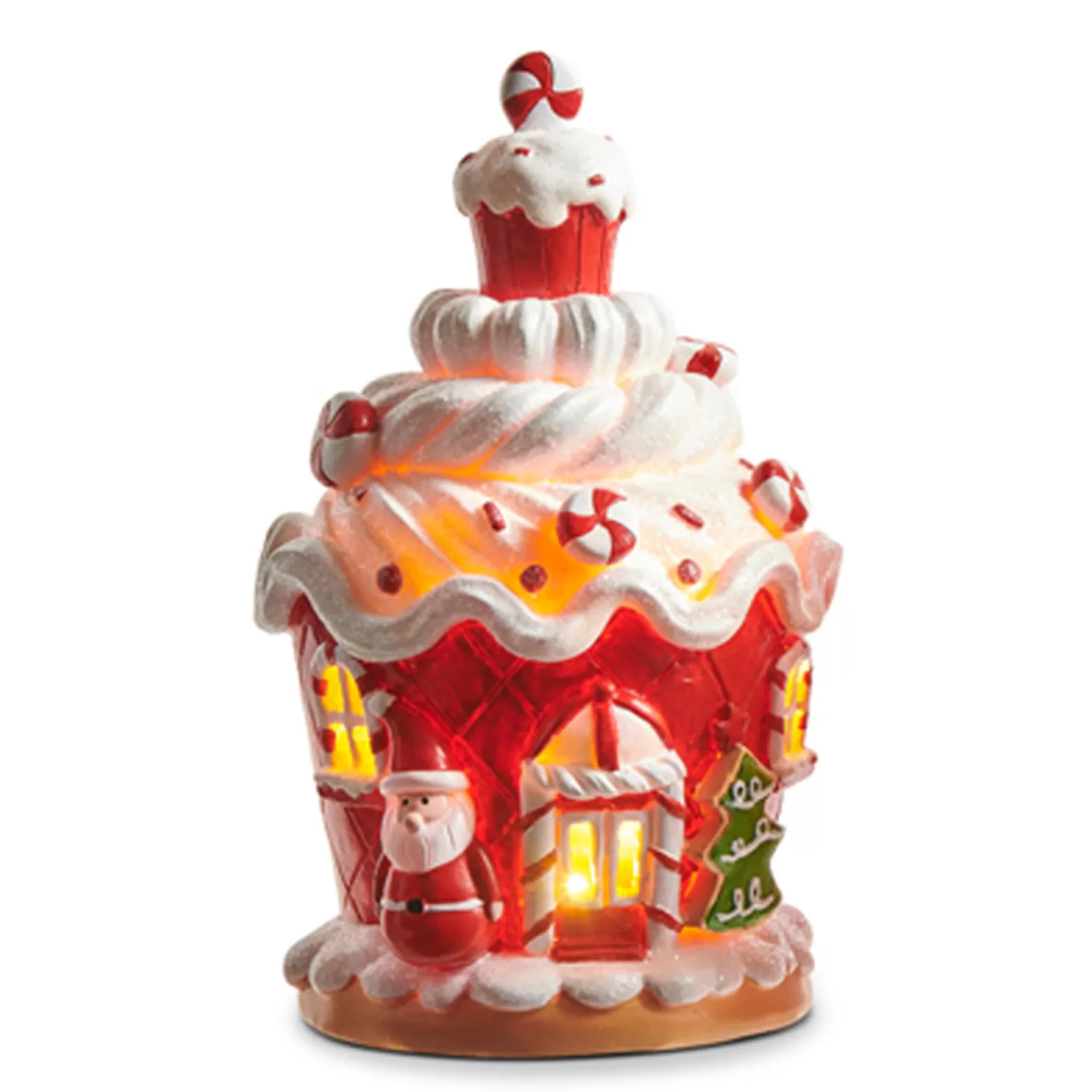 The Jolly Christmas Shop Jingle And Cocoa | Gingerbread | Raz 8" Lighted Gingerbread Cupcake House Lighted Christmas Decoration 4311644