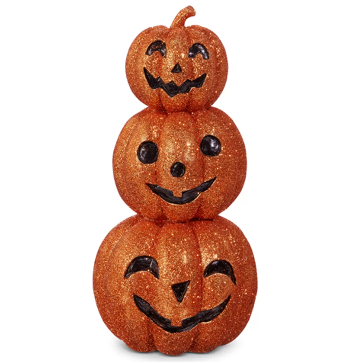 The Jolly Christmas Shop Halloween Indoor Decorations | Raz 8" Stack Of Glittered Jack O Lanterns Halloween Figure 4412113