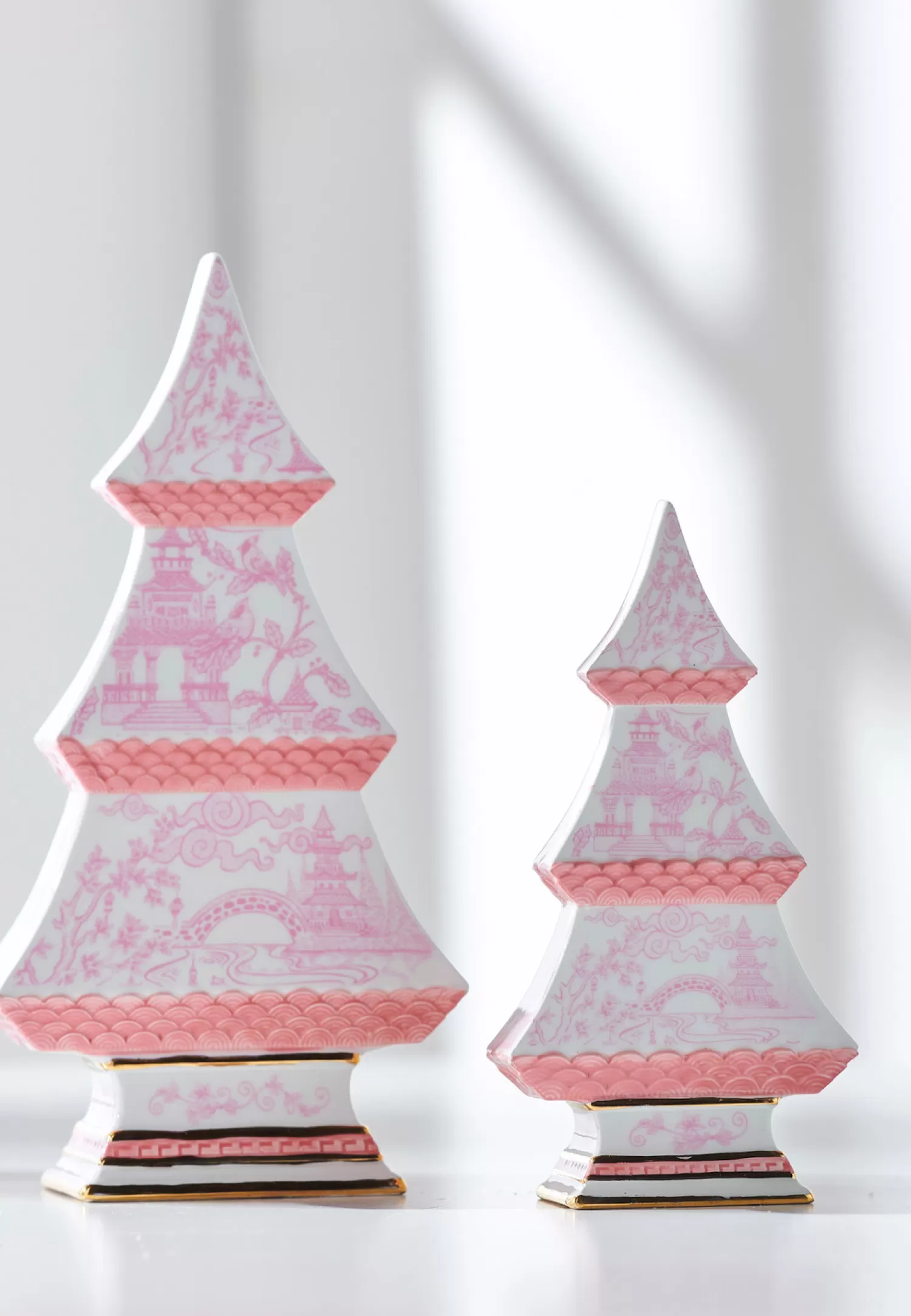 The Jolly Christmas Shop A Blushing Holiday | Pink Christmas Decorations | Raz 9" Pink Chinoiserie Delft Trees Set Of 2 4457728
