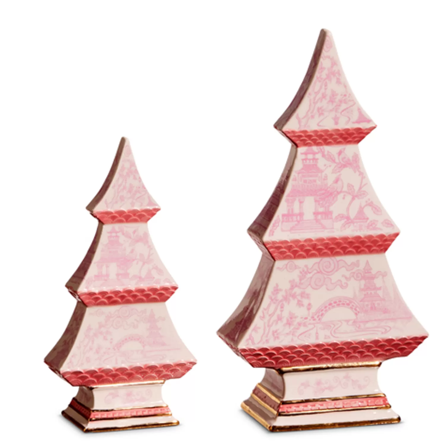 The Jolly Christmas Shop A Blushing Holiday | Pink Christmas Decorations | Raz 9" Pink Chinoiserie Delft Trees Set Of 2 4457728