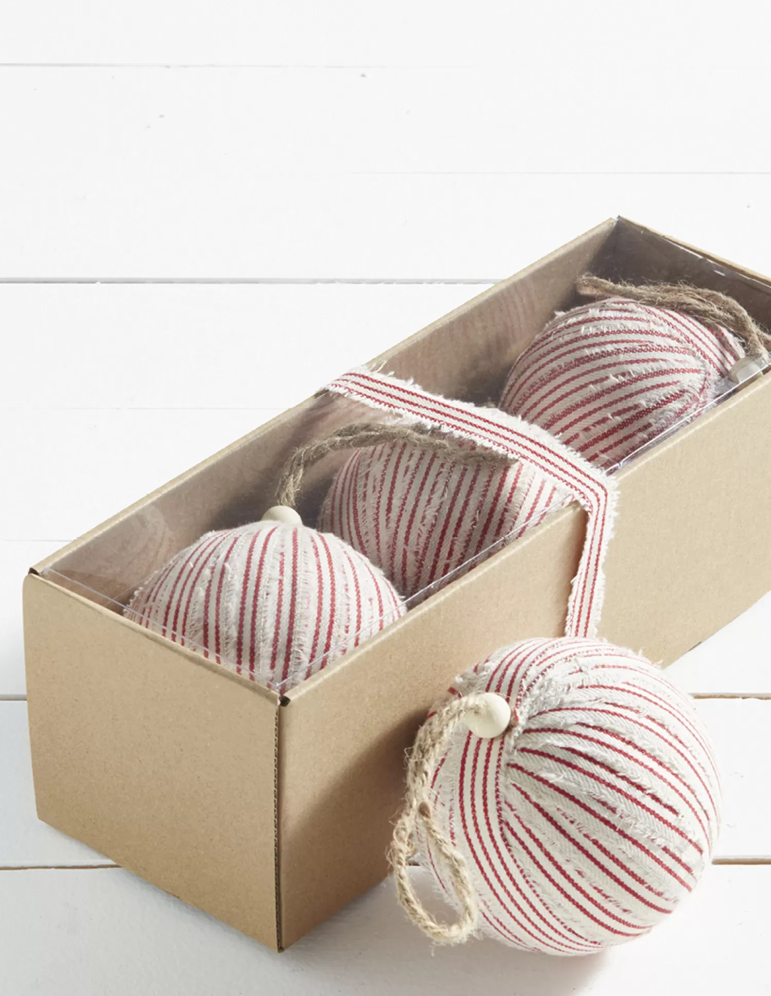 The Jolly Christmas Shop Woodland Wonder | Gingerbread Lane | Raz Box Of 3 4" Red Ticking Stripe Christmas Ornaments 4220852