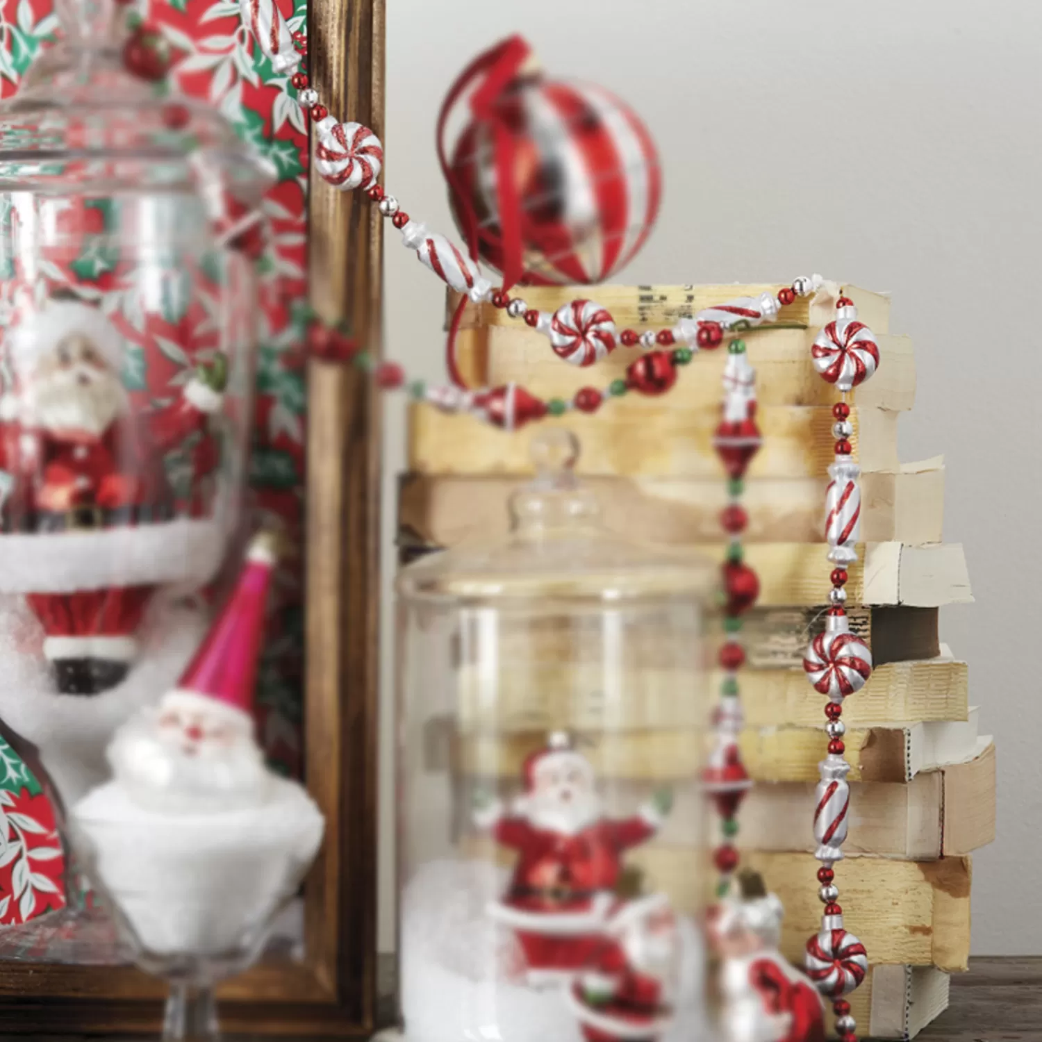 The Jolly Christmas Shop Jingle And Cocoa | The Candy Shop | Raz Eric Cortina 3' Peppermint Candy Glass Christmas Tree Garland G4253136