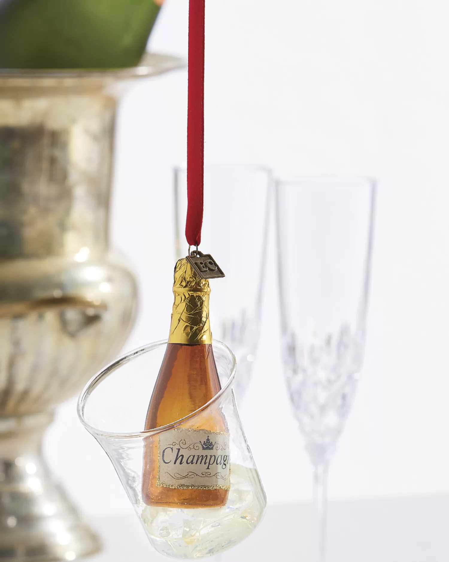 The Jolly Christmas Shop Holiday Cheers | Eric Cortina | Raz Eric Cortina 4.25" Ice Bucket With Champagne Glass Christmas Ornament 4053111