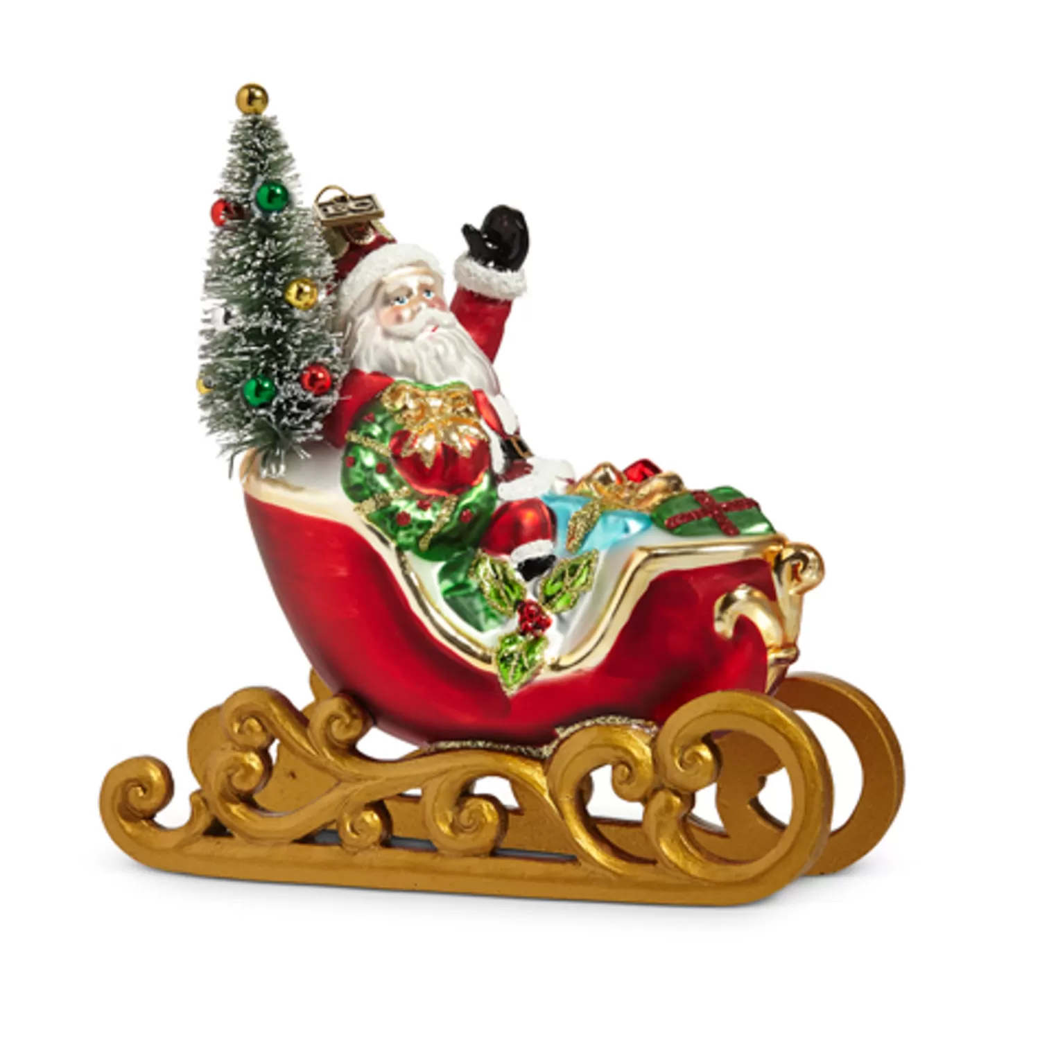 The Jolly Christmas Shop Eric Cortina | Christmas Traditions | Raz Eric Cortina 5.25" Sleigh Ride Santa Glass Christmas Ornament 4453160