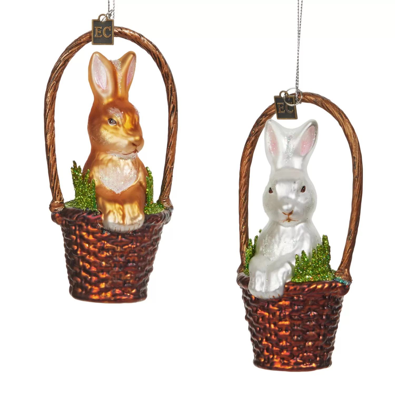 The Jolly Christmas Shop Easter Ornaments | Raz Eric Cortina 5.5" Basket With Bunny Glass Easter Ornament 4453104