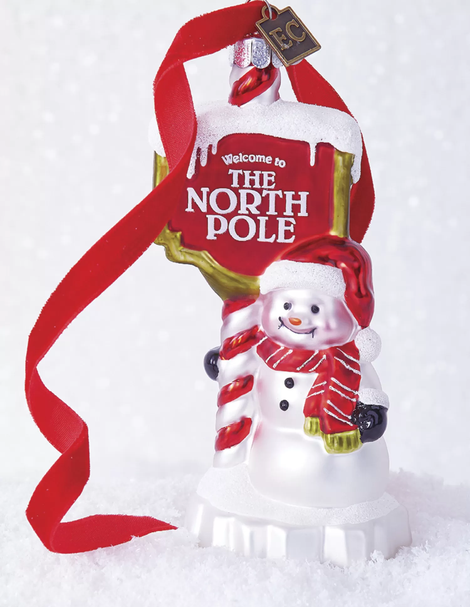 The Jolly Christmas Shop Tinsel Town | Snowman Christmas Decorations | Raz Eric Cortina 5.5" The North Pole Glass Christmas Ornament 4253119
