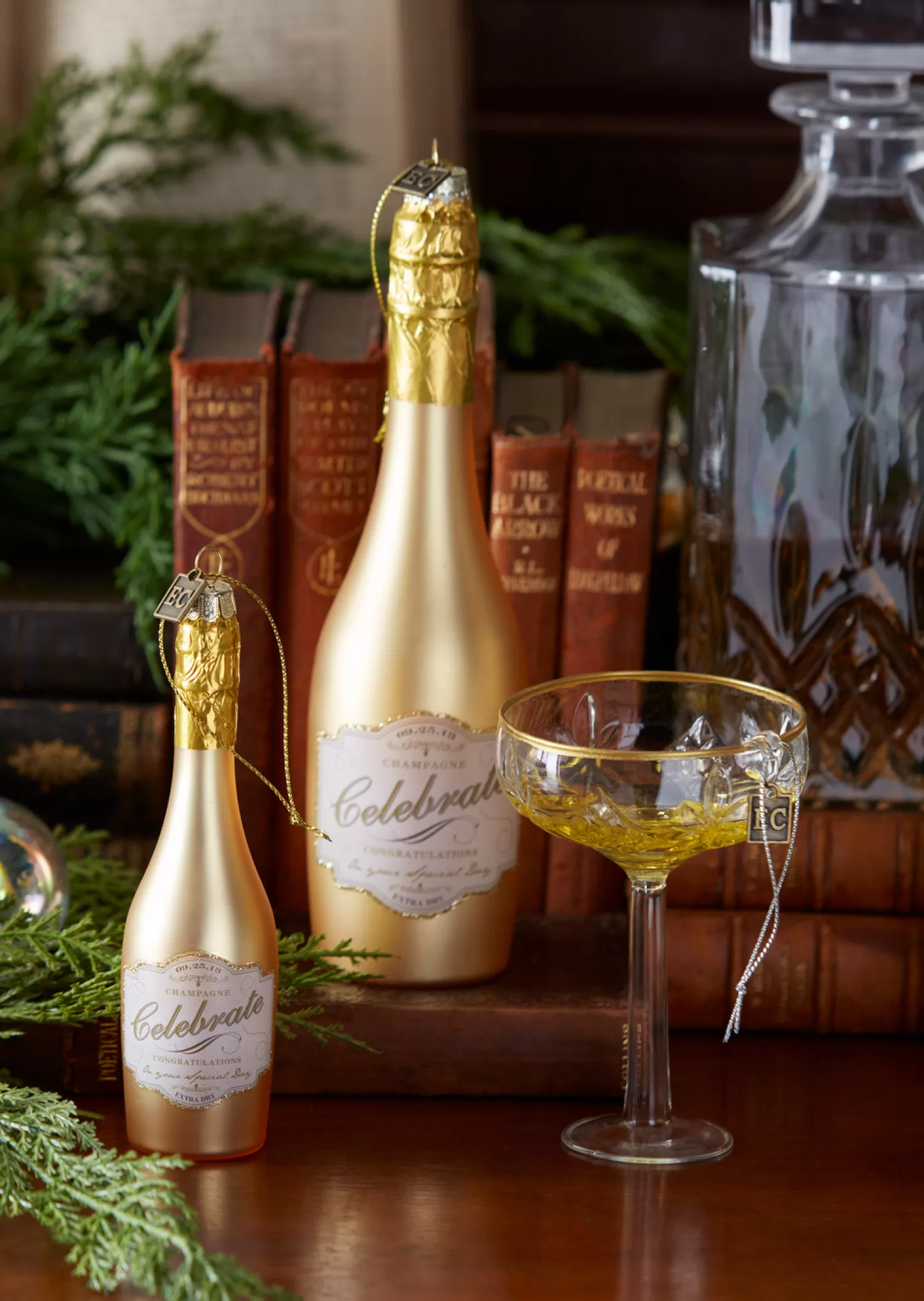 The Jolly Christmas Shop Champagne Wishes | A Blushing Holiday | Raz Eric Cortina 5.75" Or 8.25" Congratulations Gold Champagne Glass Christmas Ornament