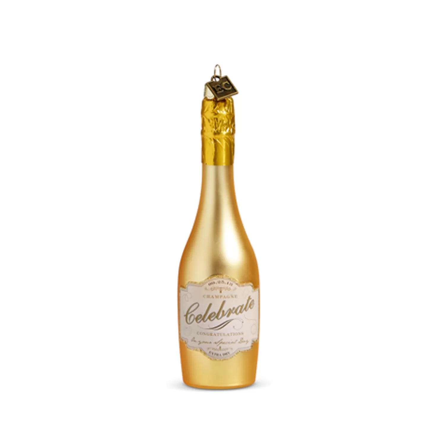 The Jolly Christmas Shop Champagne Wishes | A Blushing Holiday | Raz Eric Cortina 5.75" Or 8.25" Congratulations Gold Champagne Glass Christmas Ornament