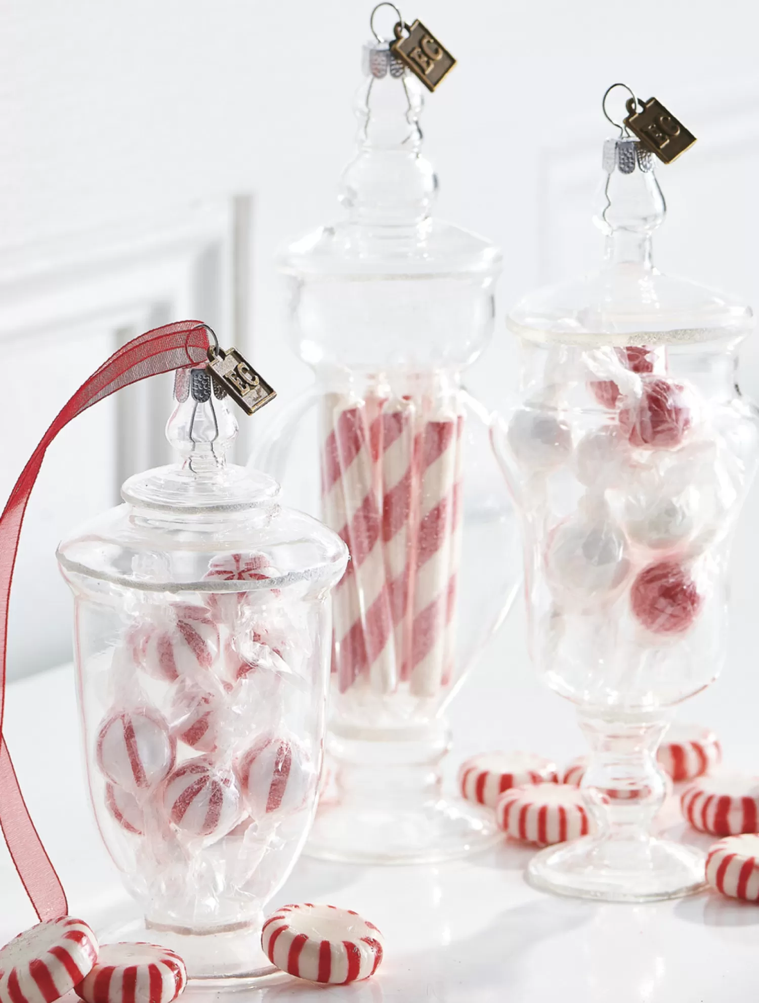The Jolly Christmas Shop Jingle And Cocoa | Candy Land | Raz Eric Cortina Clear Glass Peppermint Candy Jar Glass Christmas Ornament