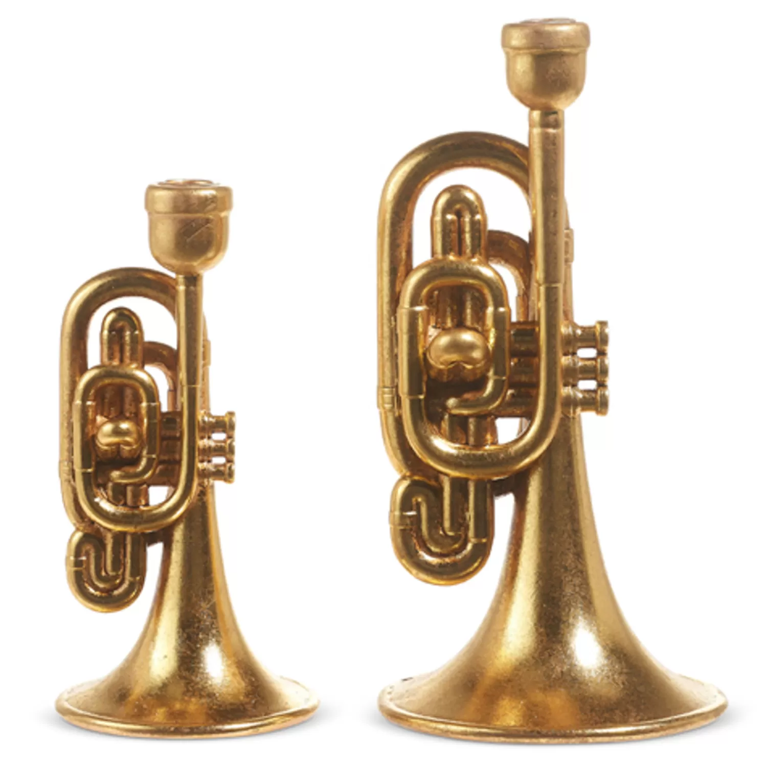 The Jolly Christmas Shop Classic Carols | Traditional Christmas Decorations | Raz Gold Horn Taper Christmas Candle Holders Set Of 2 4310185