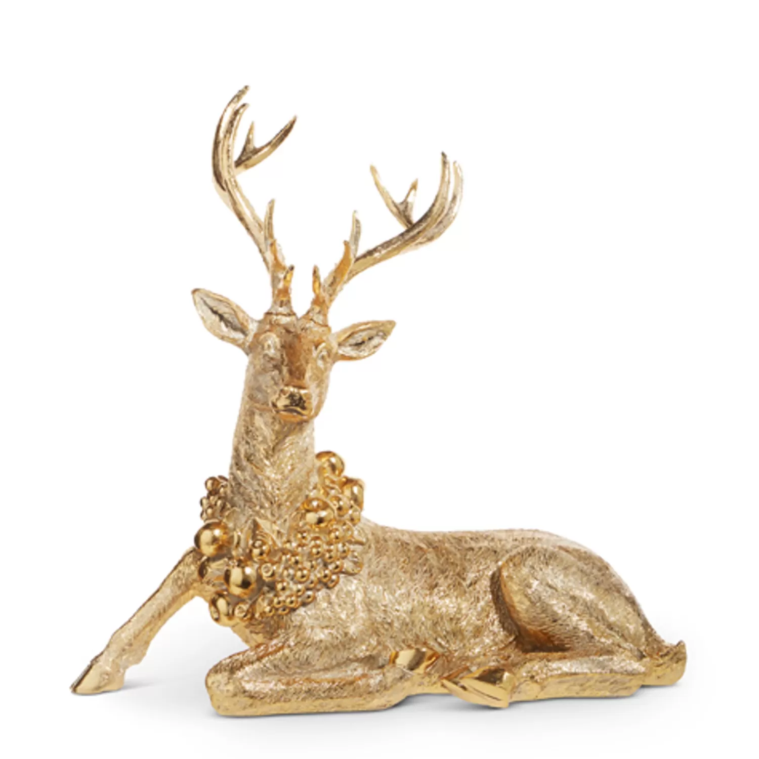 The Jolly Christmas Shop O Tannebaun | Tartan Traditions | Raz Gold Large Laying Or Standing Deer With Wreath Christmas Decoration