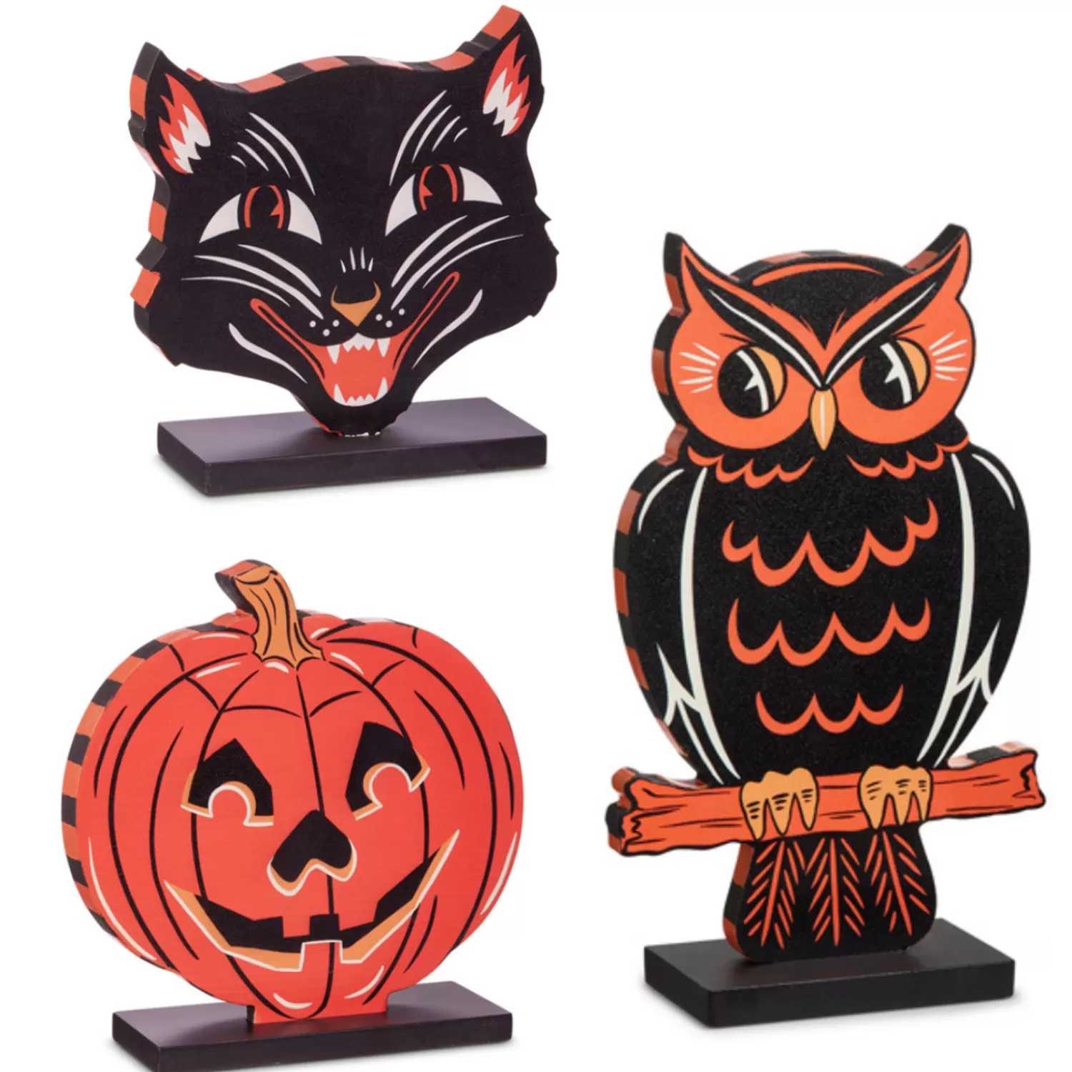 The Jolly Christmas Shop Vintage Halloween Decorations | Halloween Indoor Decorations | Raz Jack O Lantern, Scaredy Cat, Or Owl Block Cut Out Standing Halloween Sign