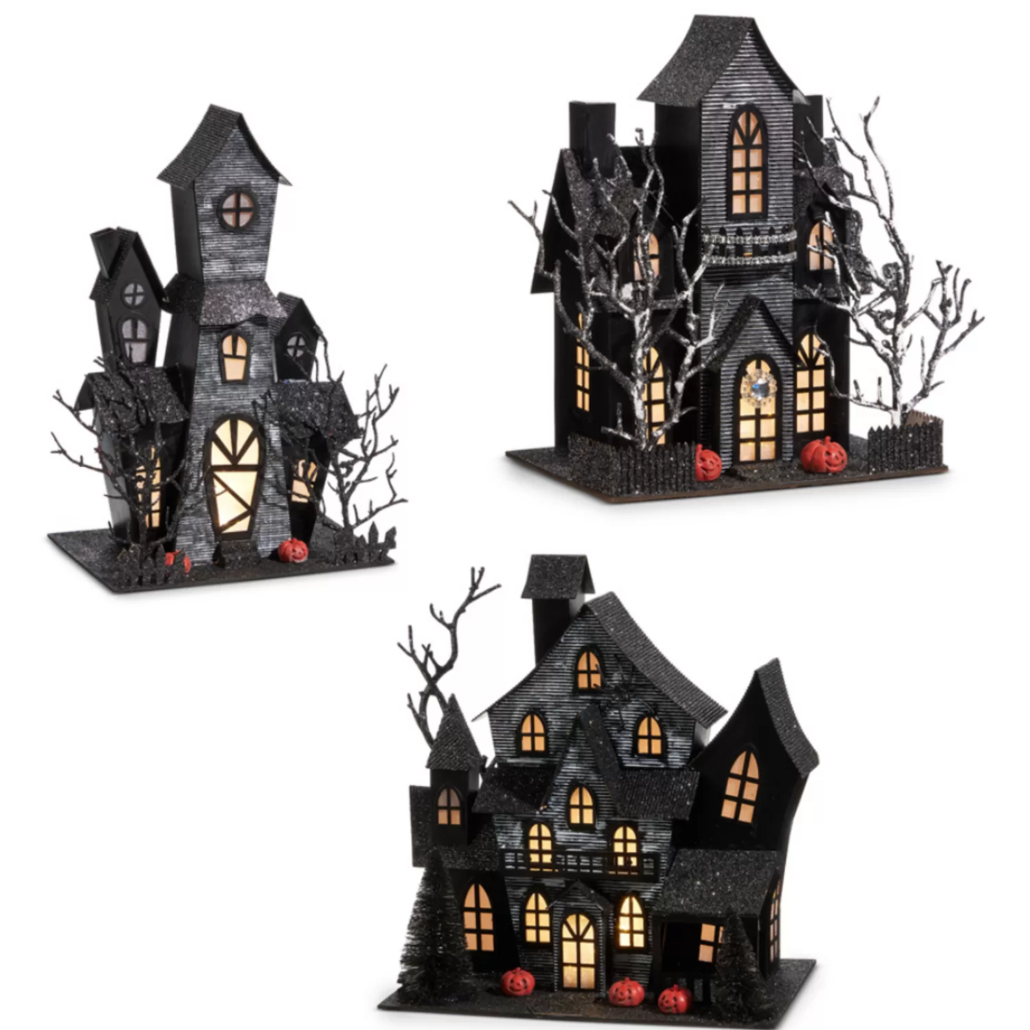 The Jolly Christmas Shop Halloween Indoor Decorations | Raz Lighted Black Haunted House Halloween Decorations