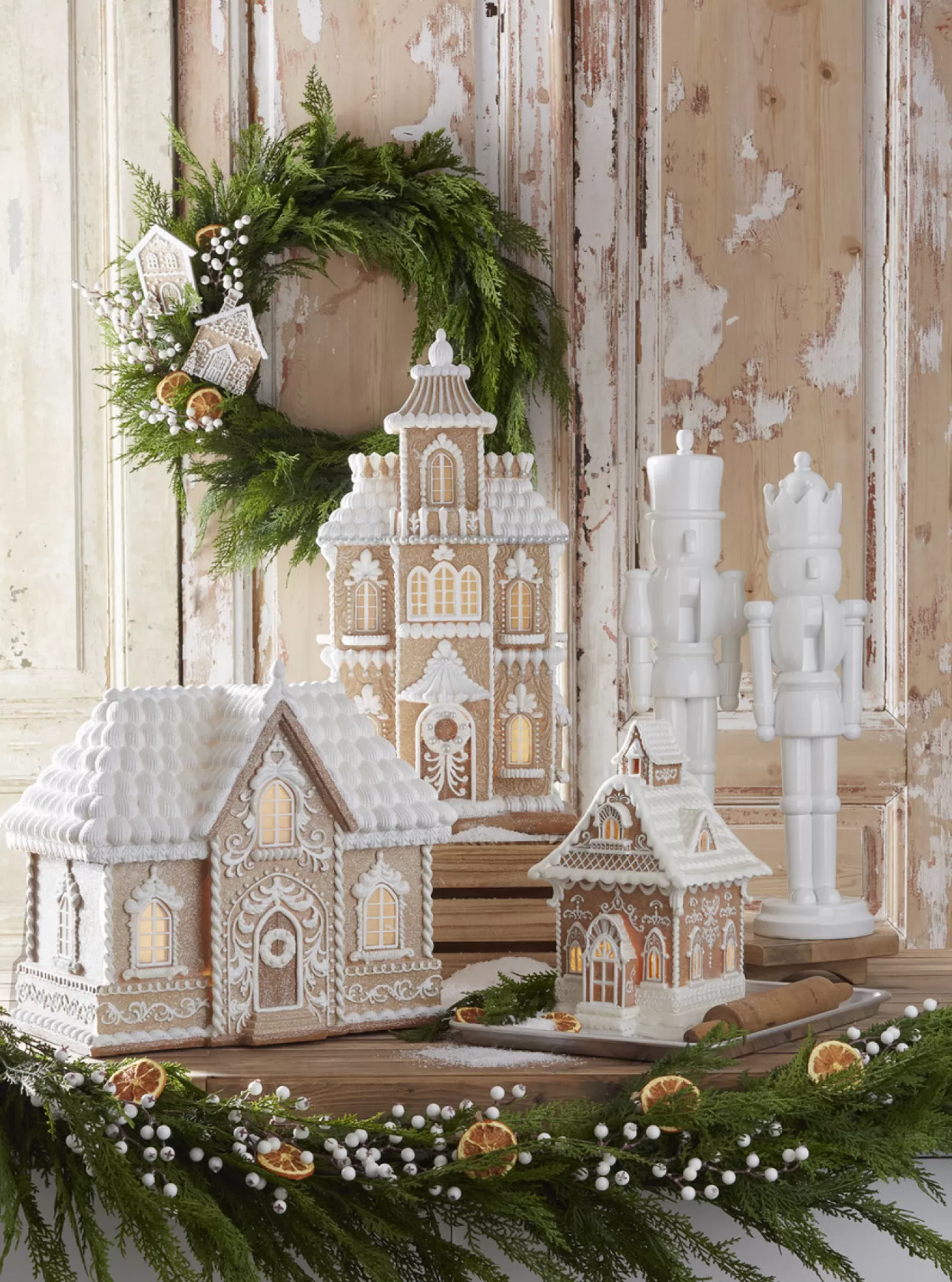 The Jolly Christmas Shop Jingle And Cocoa | Gingerbread Lane | Raz Lighted Brown And White Christmas Gingerbread House Decoration