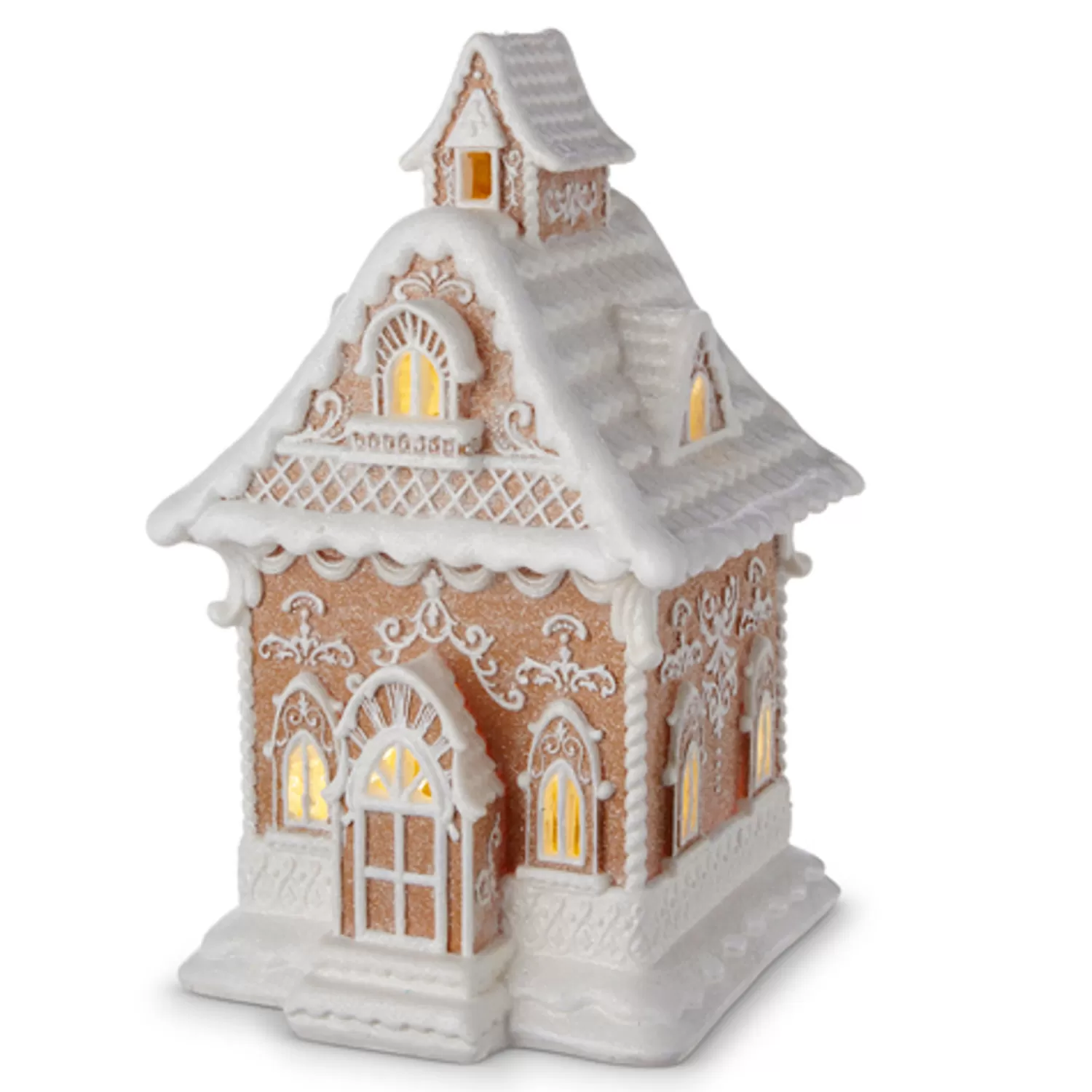 The Jolly Christmas Shop Jingle And Cocoa | Gingerbread Lane | Raz Lighted Brown And White Christmas Gingerbread House Decoration