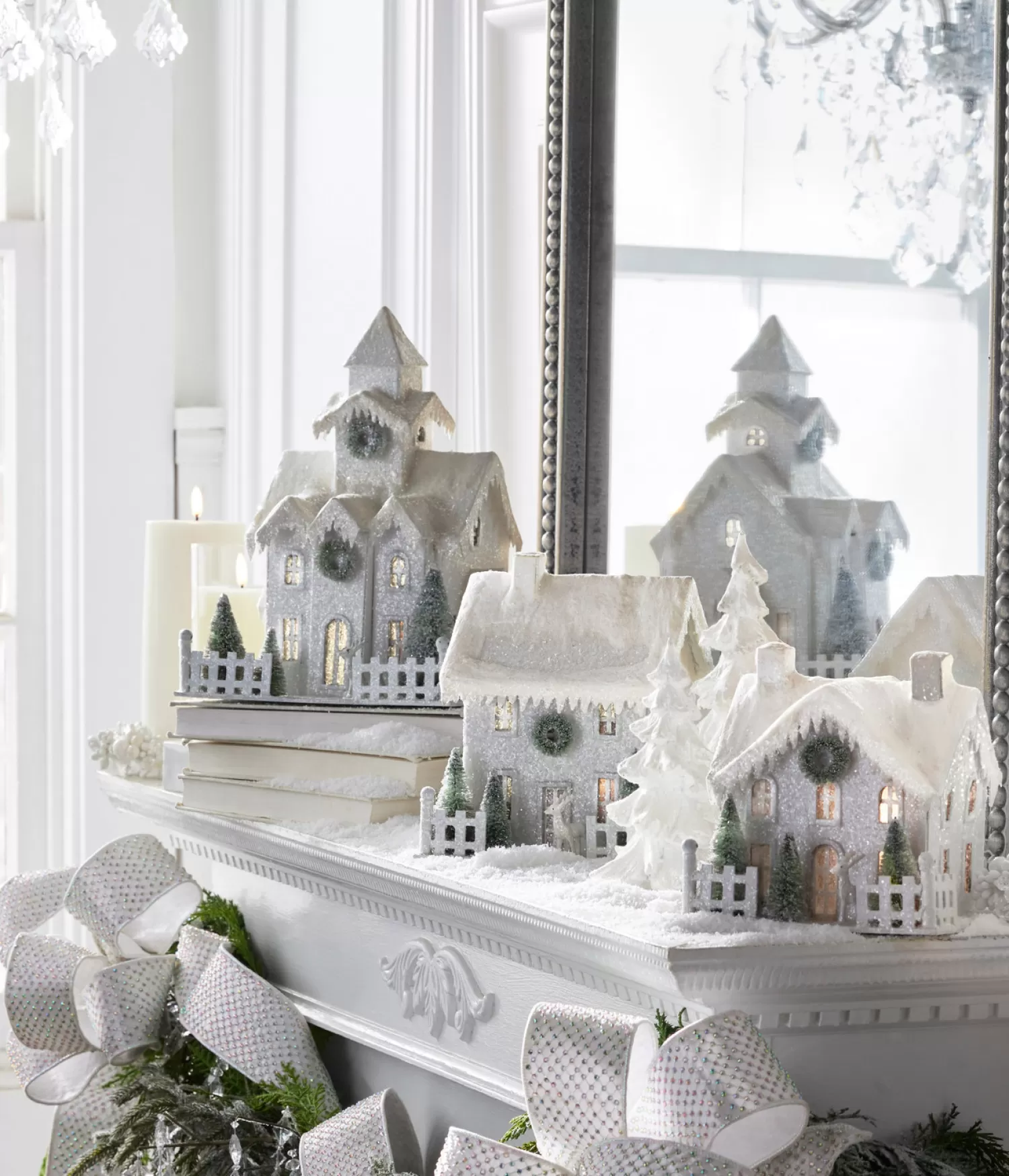 The Jolly Christmas Shop Snowflake Soiree | Snow Christmas Decorations | Raz Lighted Snowy Cardboard Christmas House Decoration