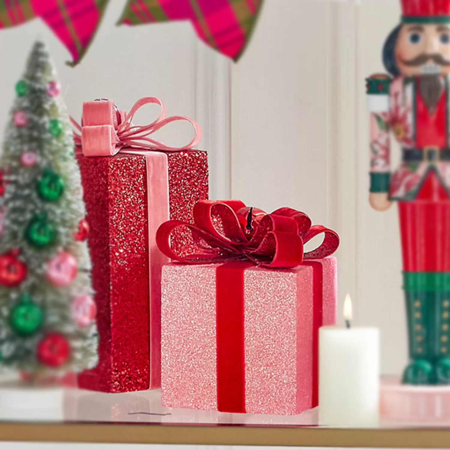 The Jolly Christmas Shop Charming Holiday | A Blushing Holiday | Raz Red And Pink Sparkle Christmas Package Decorations 4306657