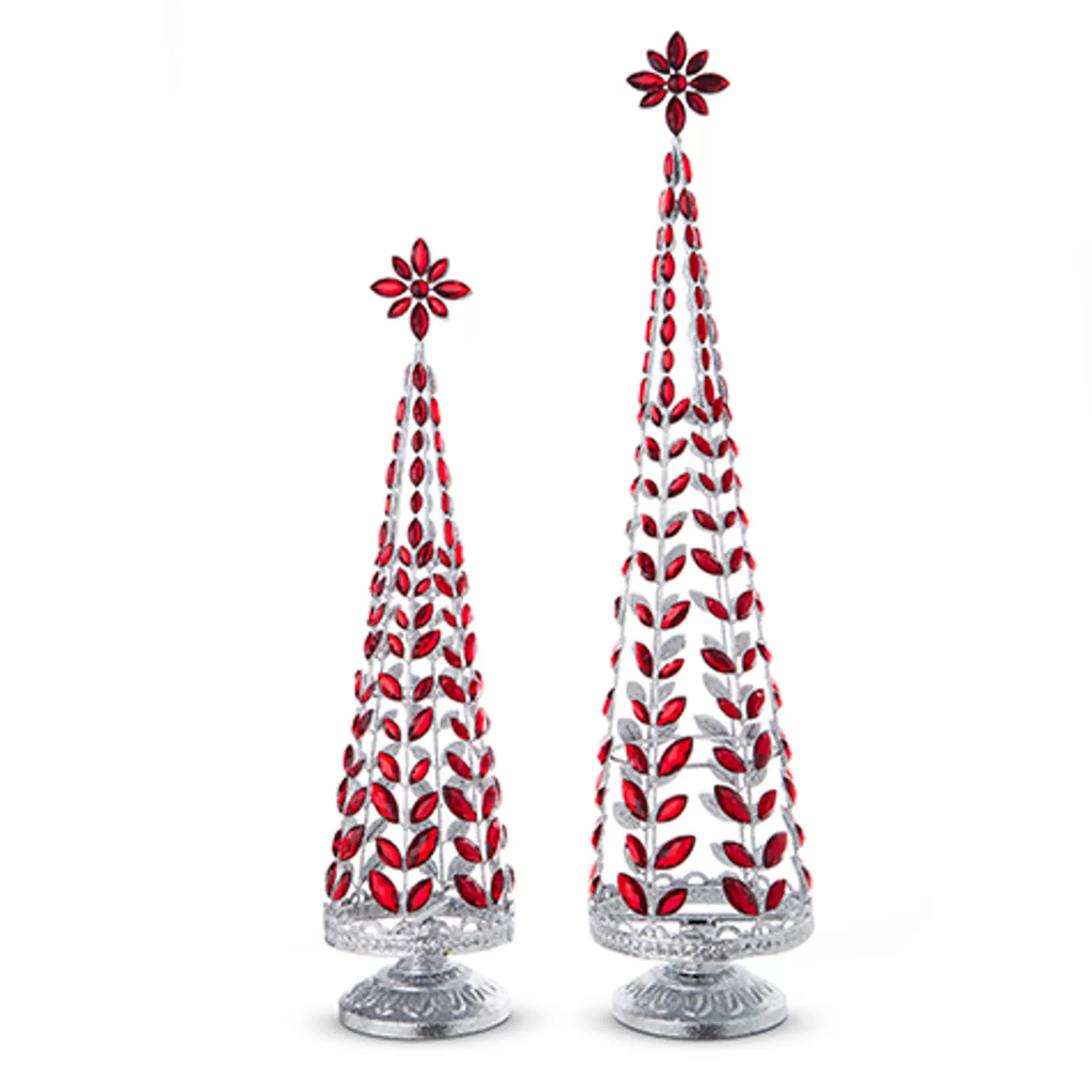 The Jolly Christmas Shop Holiday Cheers | Elegant | Raz Red Jeweled Tree With Silver Glitter Set Of 2 4313507