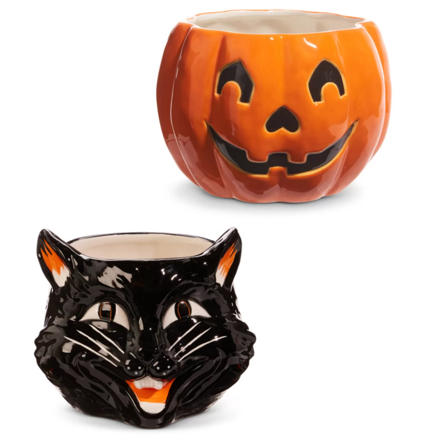 The Jolly Christmas Shop Halloween Indoor Decorations | Halloween Candy Bowls | Raz Scaredy Cat Or Jack O Lantern Container Halloween Decoration