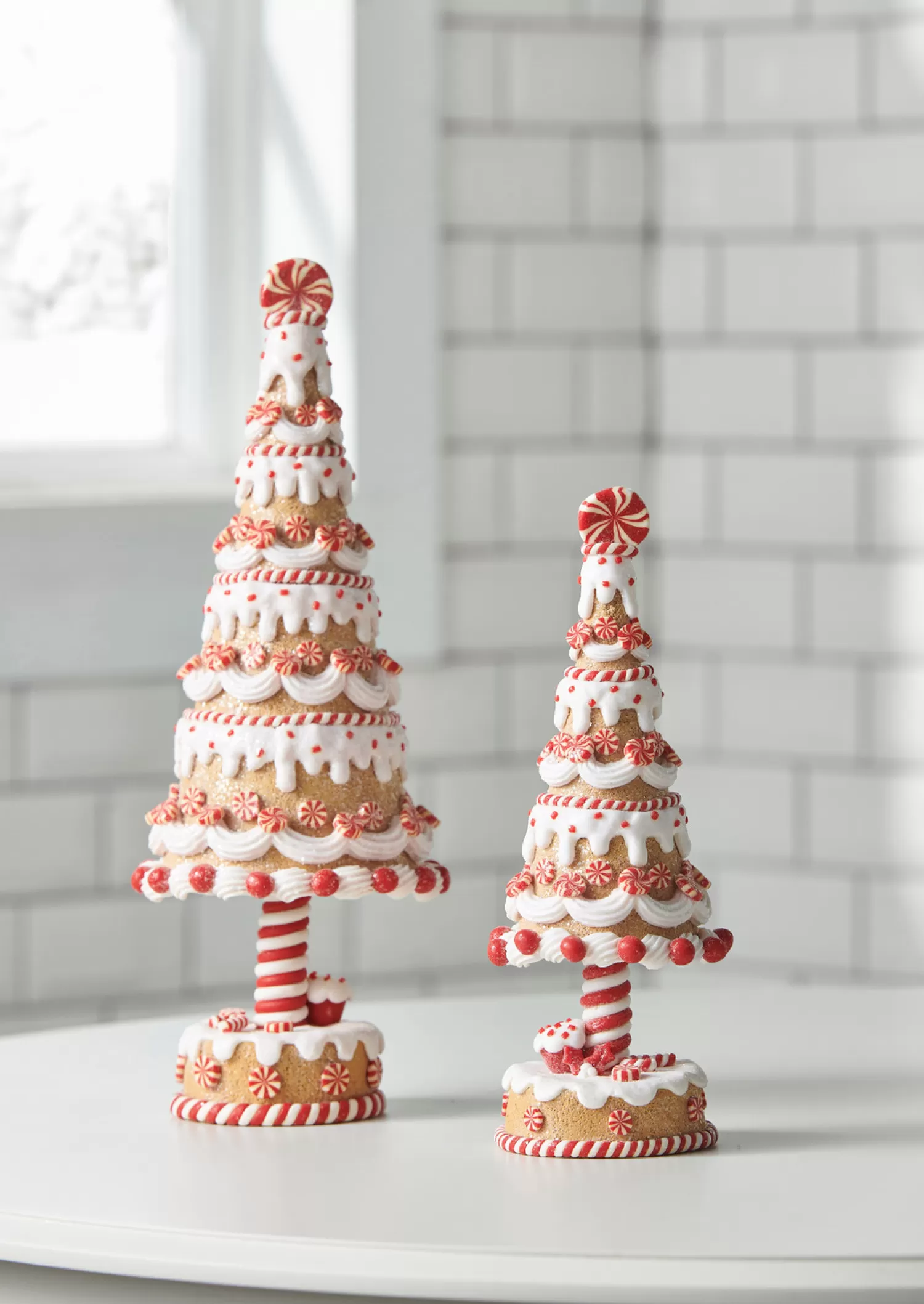 The Jolly Christmas Shop Jingle And Cocoa | Gingerbread | Raz Set Of 2 Gingerbread And Peppermint Christmas Trees 4316092