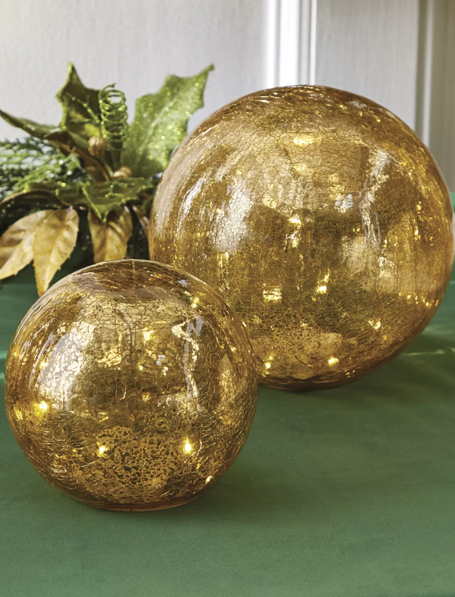 The Jolly Christmas Shop Champagne Wishes | Elegant | Raz Set Of 2 Gold Mercury Glass Lighted Ball Christmas Decoration 4222802