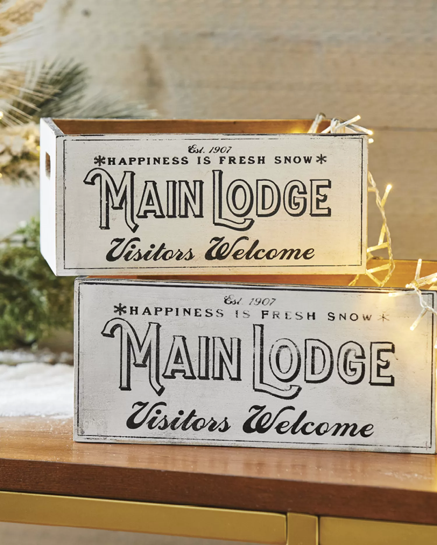 The Jolly Christmas Shop Sleigh Bells | Farmhouse | Raz Set Of 2 Main Lodge Crate Christmas Decoration 4111294