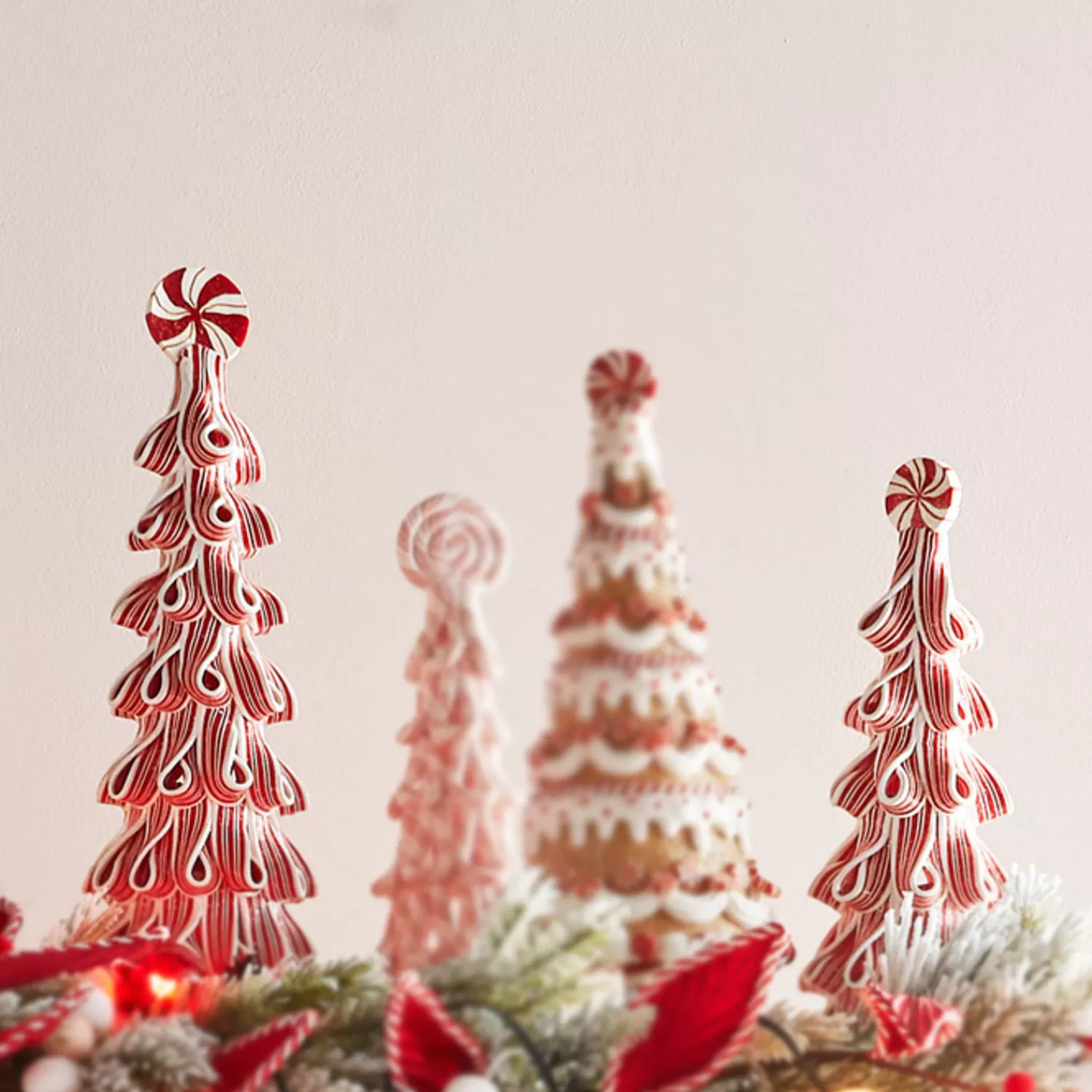 The Jolly Christmas Shop Jingle And Cocoa | The Candy Shop | Raz Set Of 2 Ribbon Candy Trees Christmas Decoration 4314120