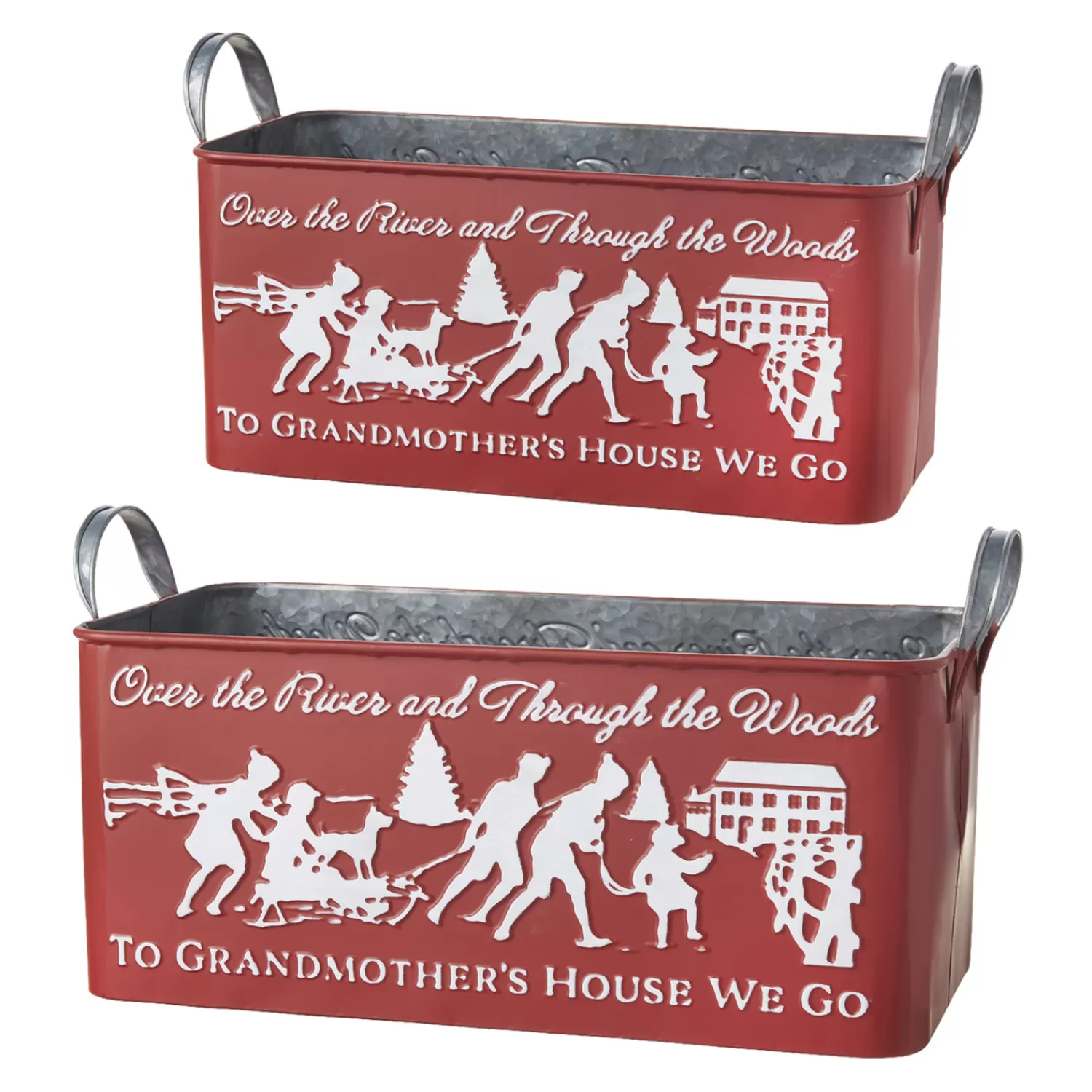 The Jolly Christmas Shop Heartfelt Holiday | Woodland Wonder | Raz Set Of 2 To Grandmother's House We Go Embossed Metal Christmas Container 4159088