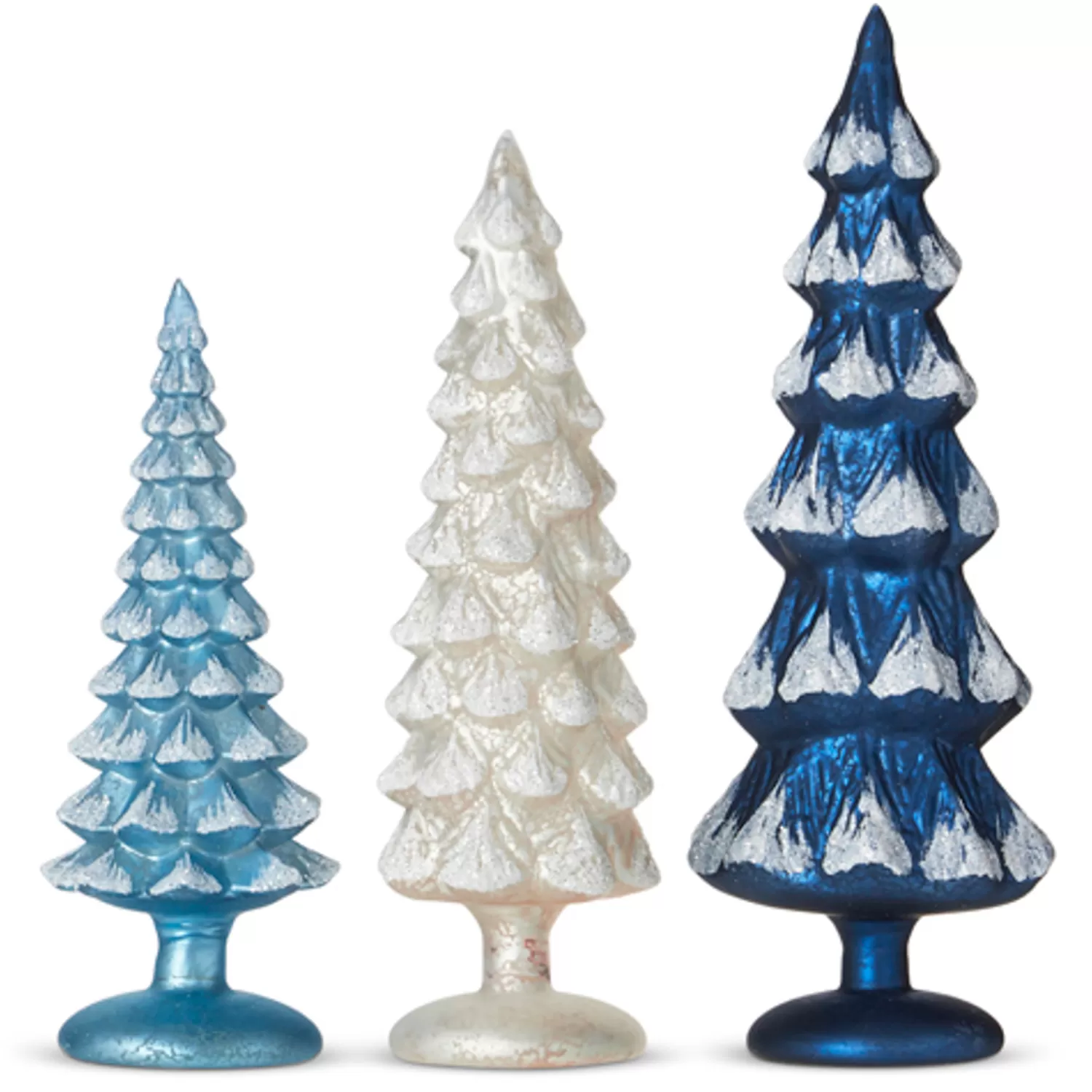 The Jolly Christmas Shop Celebrate The Season | Delft | Raz Set Of 3 Blue And White Snowy Glass Christmas Trees 4222914
