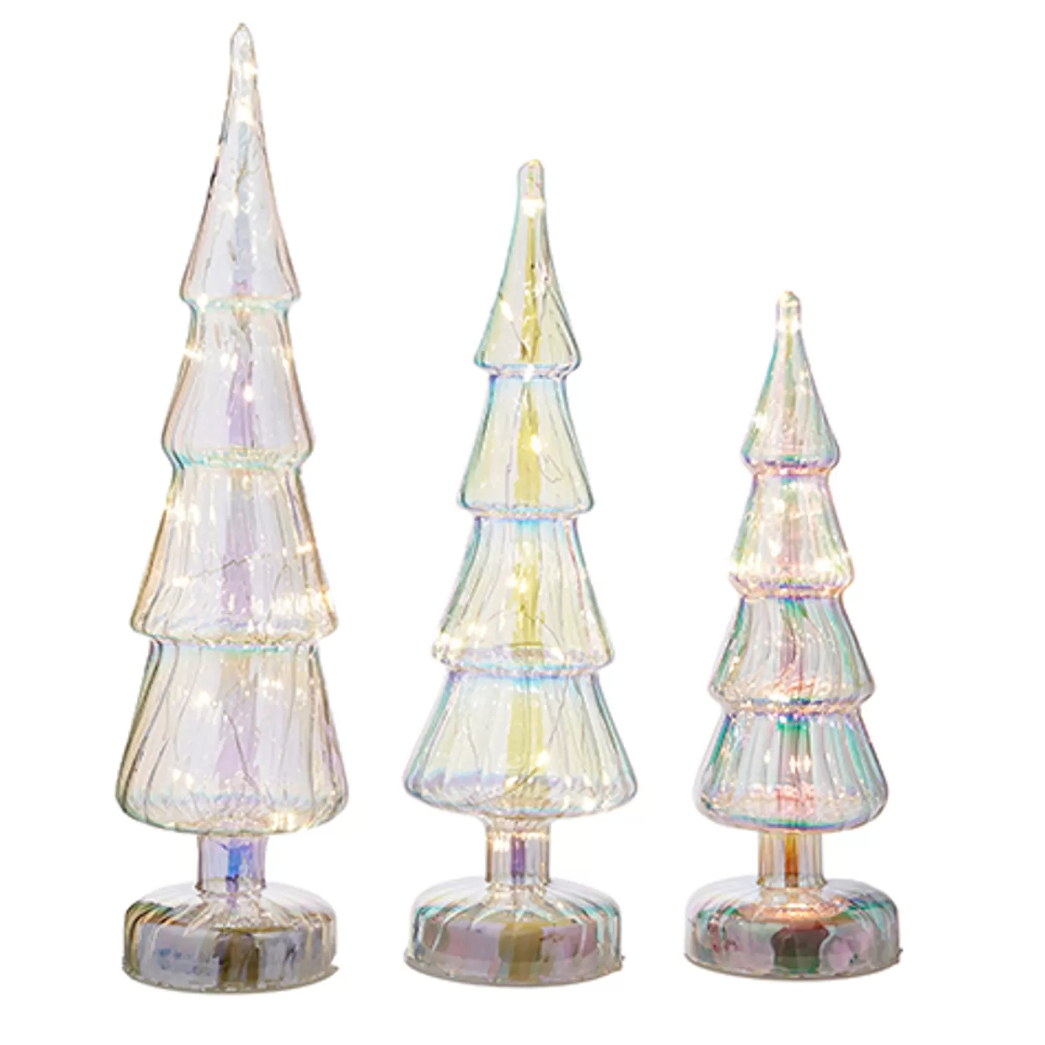 The Jolly Christmas Shop A Blushing Holiday | Lighted Christmas Decorations | Raz Set Of 3 Lighted Iridescent Glass Tree Christmas Decoration 4222911
