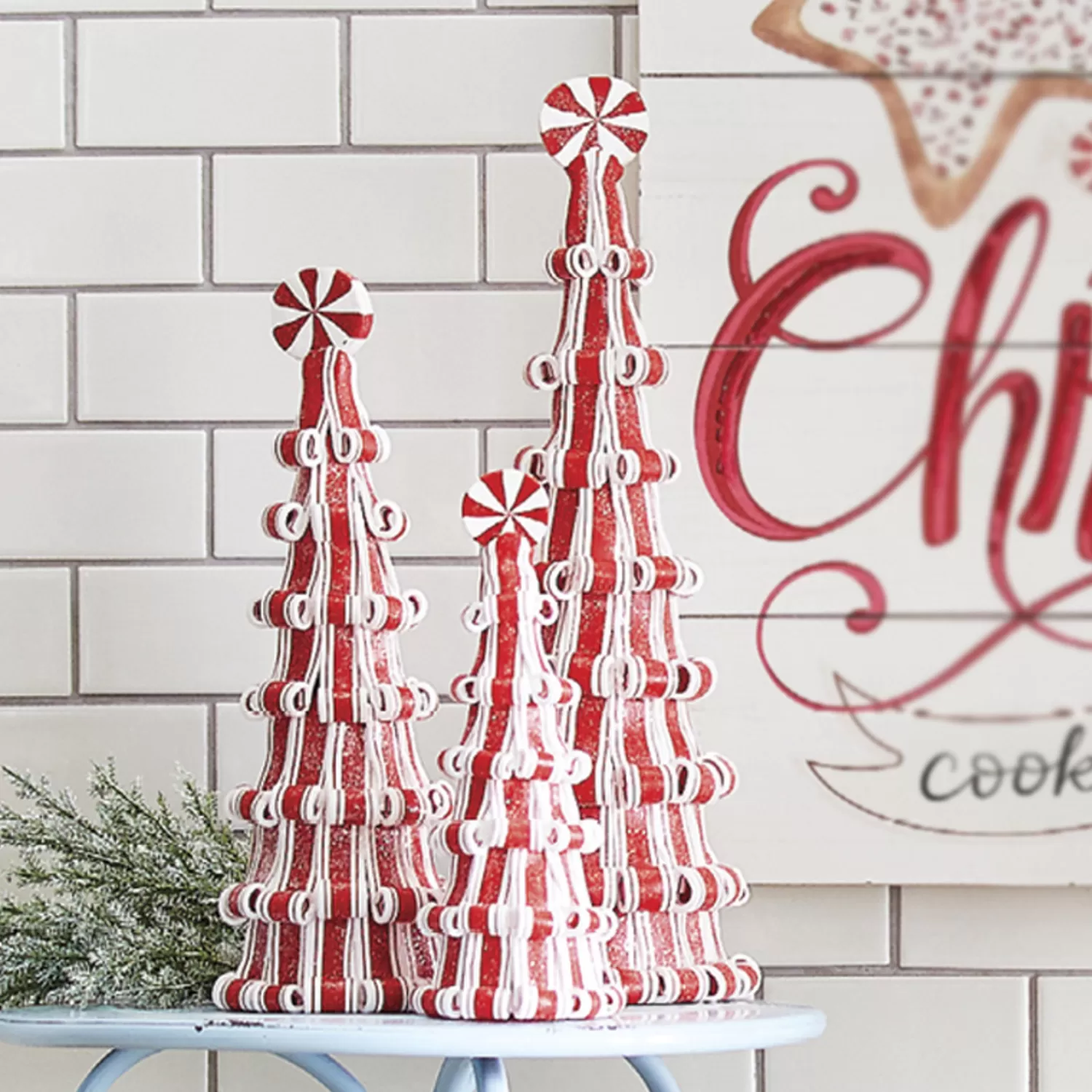 The Jolly Christmas Shop Jingle And Cocoa | Candy Land | Raz Set Of 3 Peppermint Candy Tree Christmas Decoration 4116383