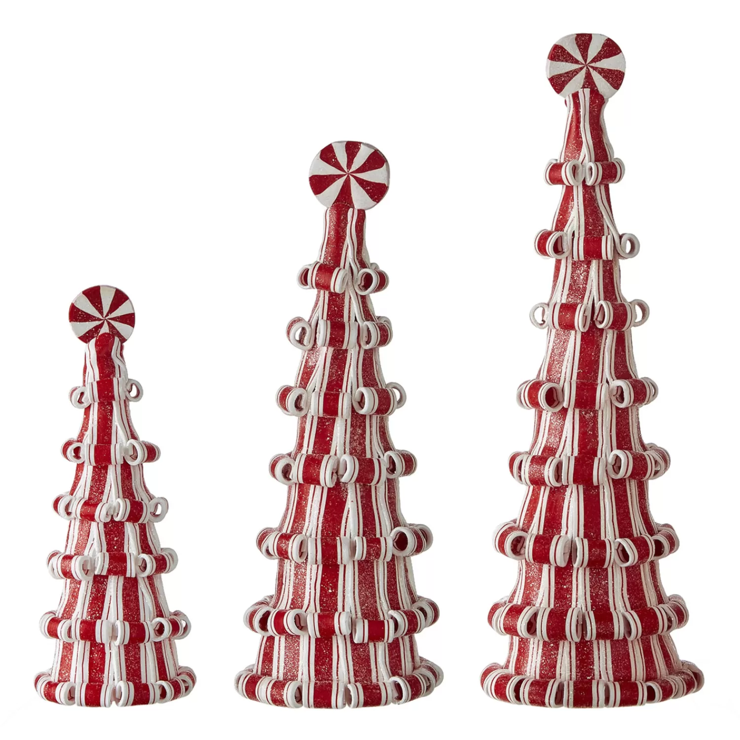 The Jolly Christmas Shop Jingle And Cocoa | Candy Land | Raz Set Of 3 Peppermint Candy Tree Christmas Decoration 4116383