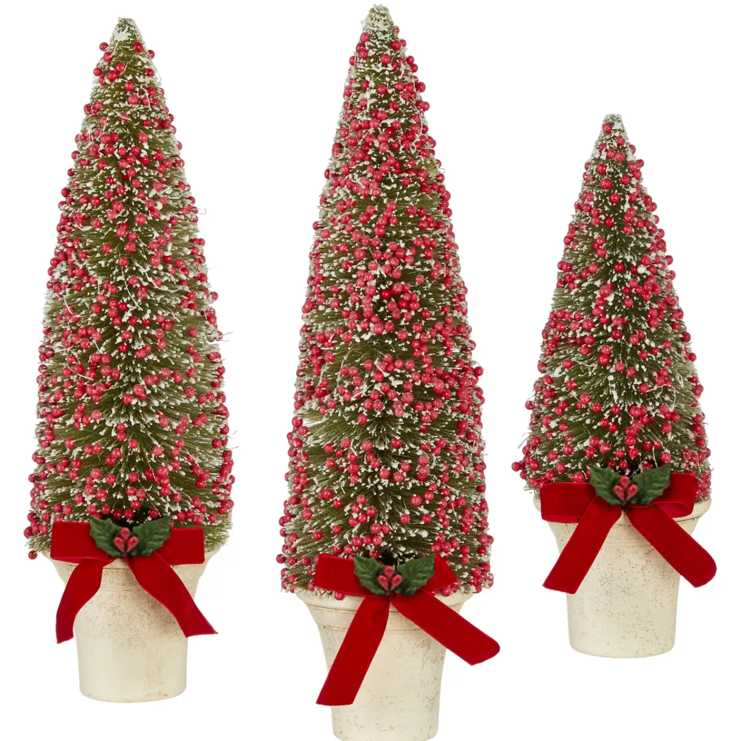 The Jolly Christmas Shop Jingle And Cocoa | Gingerbread Lane | Raz Set Of 3 Potted Bottle Brush Trees With Red Berries Christmas Figure 4114106