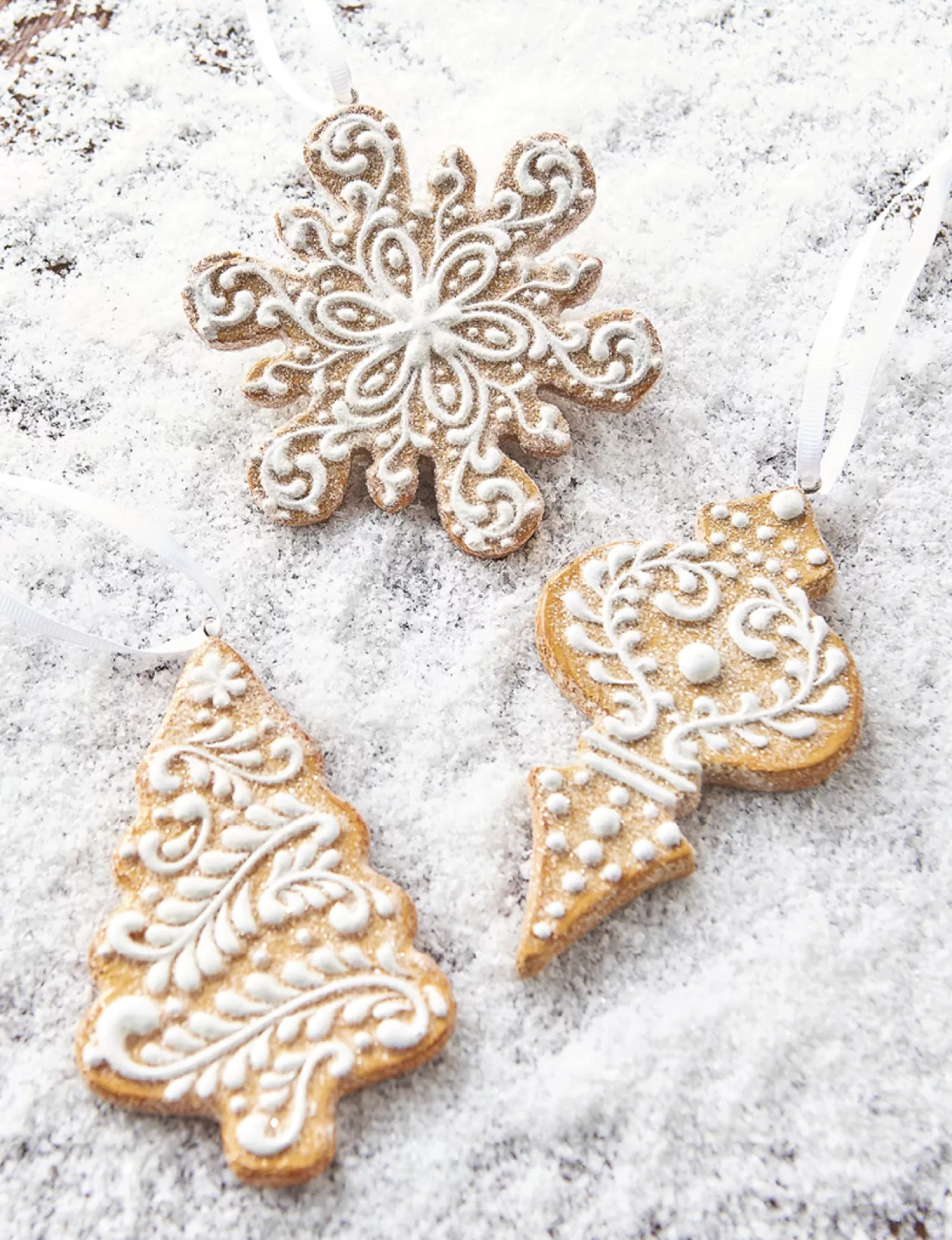 The Jolly Christmas Shop Jingle And Cocoa | Gingerbread | Raz Set Of 3 White Icing Gingerbread Cookies Christmas Ornaments 4110246