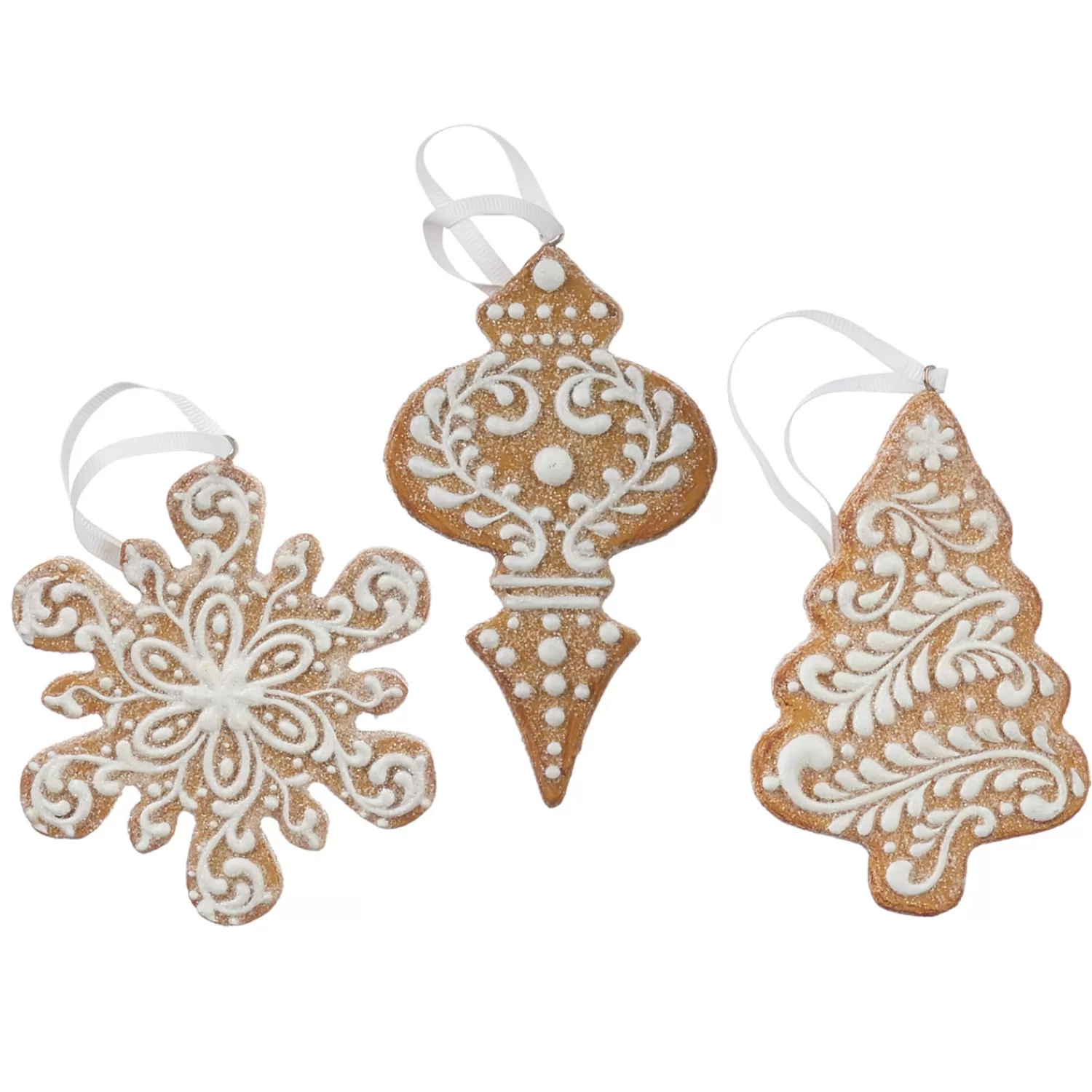 The Jolly Christmas Shop Jingle And Cocoa | Gingerbread | Raz Set Of 3 White Icing Gingerbread Cookies Christmas Ornaments 4110246