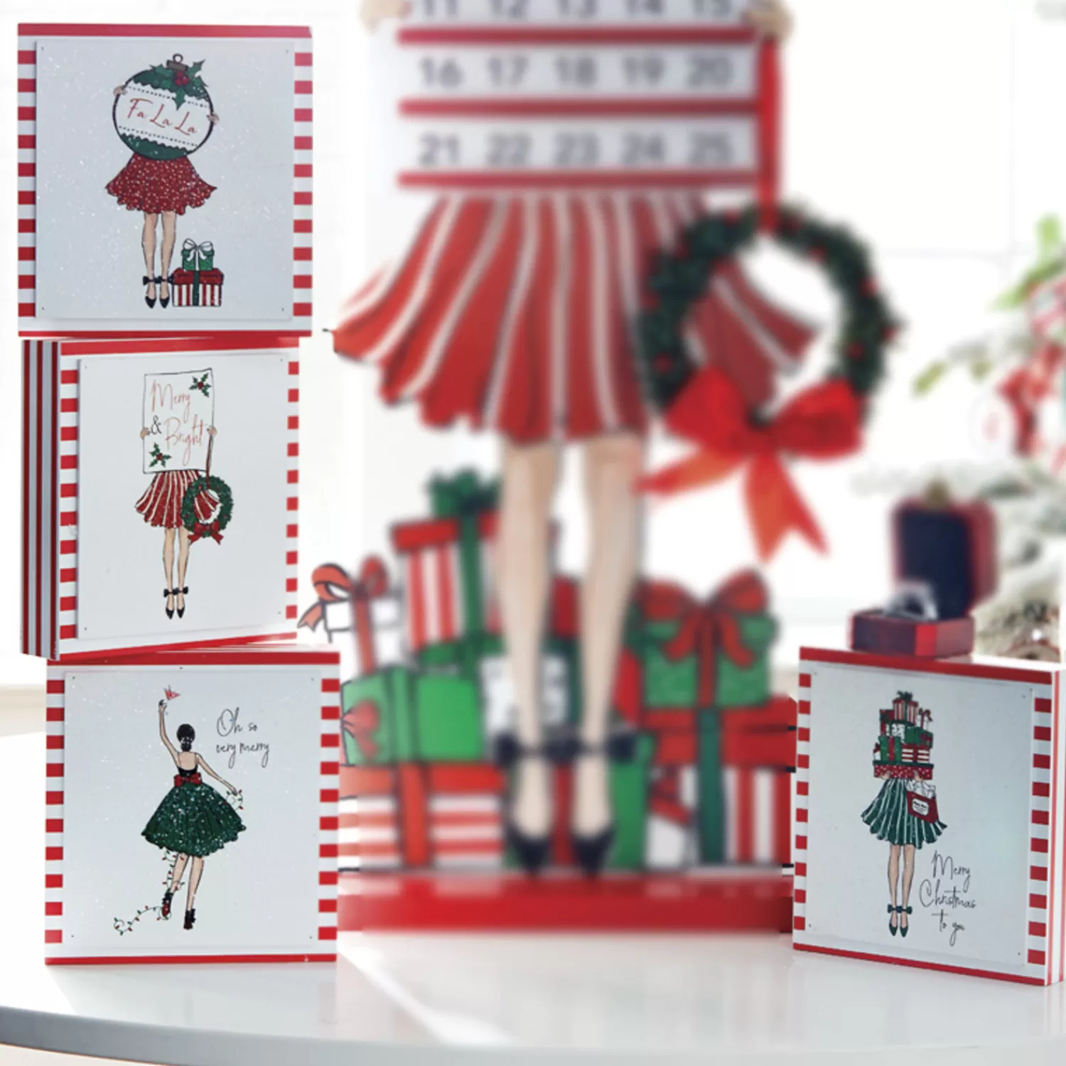 The Jolly Christmas Shop Holiday Cheers | Vintage Decorations | Raz Set Of 4 6" Holiday Shopper Block Christmas Signs 4016290