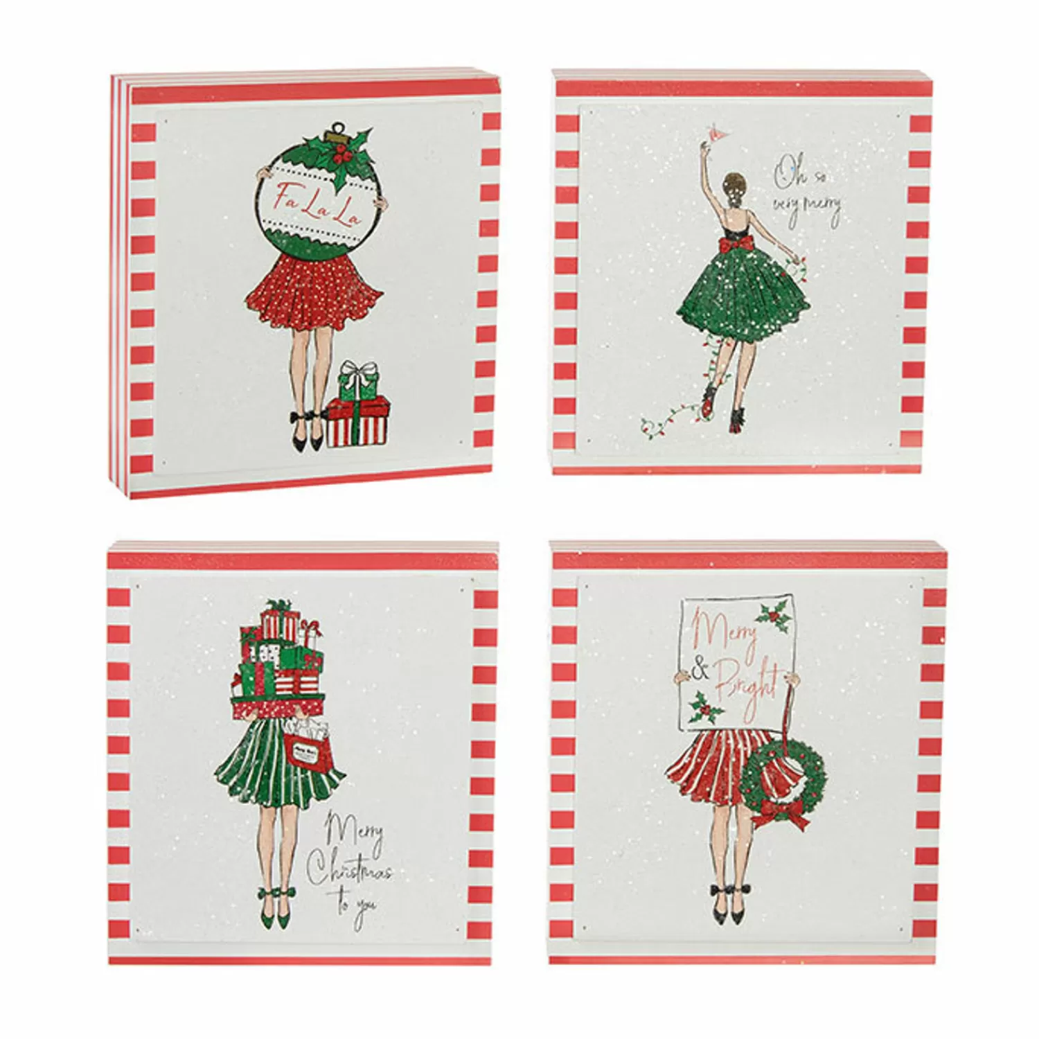 The Jolly Christmas Shop Holiday Cheers | Vintage Decorations | Raz Set Of 4 6" Holiday Shopper Block Christmas Signs 4016290