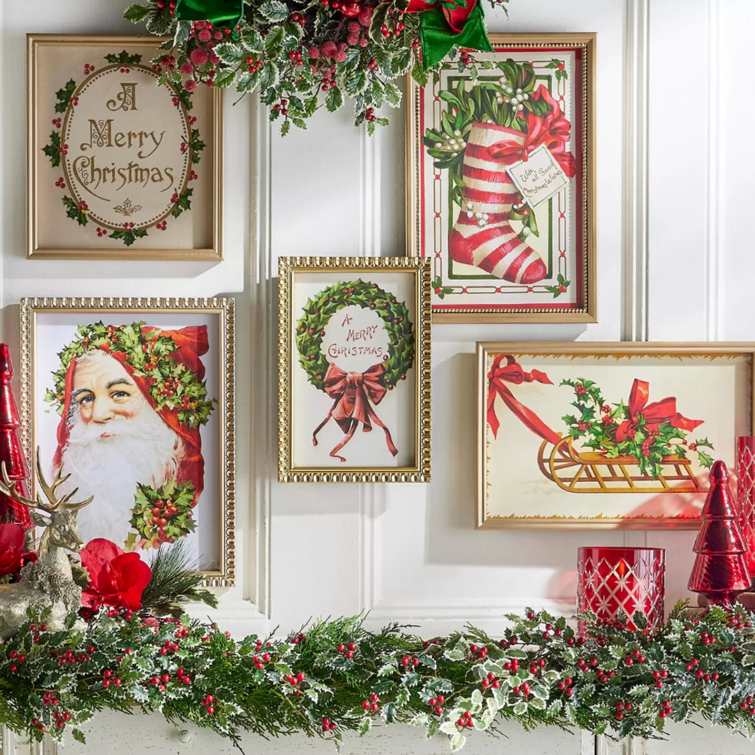 The Jolly Christmas Shop Christmas Traditions | Santa Christmas Decorations | Raz Vintage Santa And Christmas Framed Prints Wall Decoration