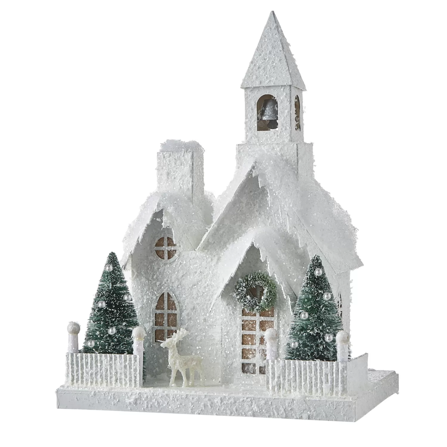 The Jolly Christmas Shop All Is Calm | Snowflake Soiree | Raz White Flocked LED Lighted Battery Operated Christmas House