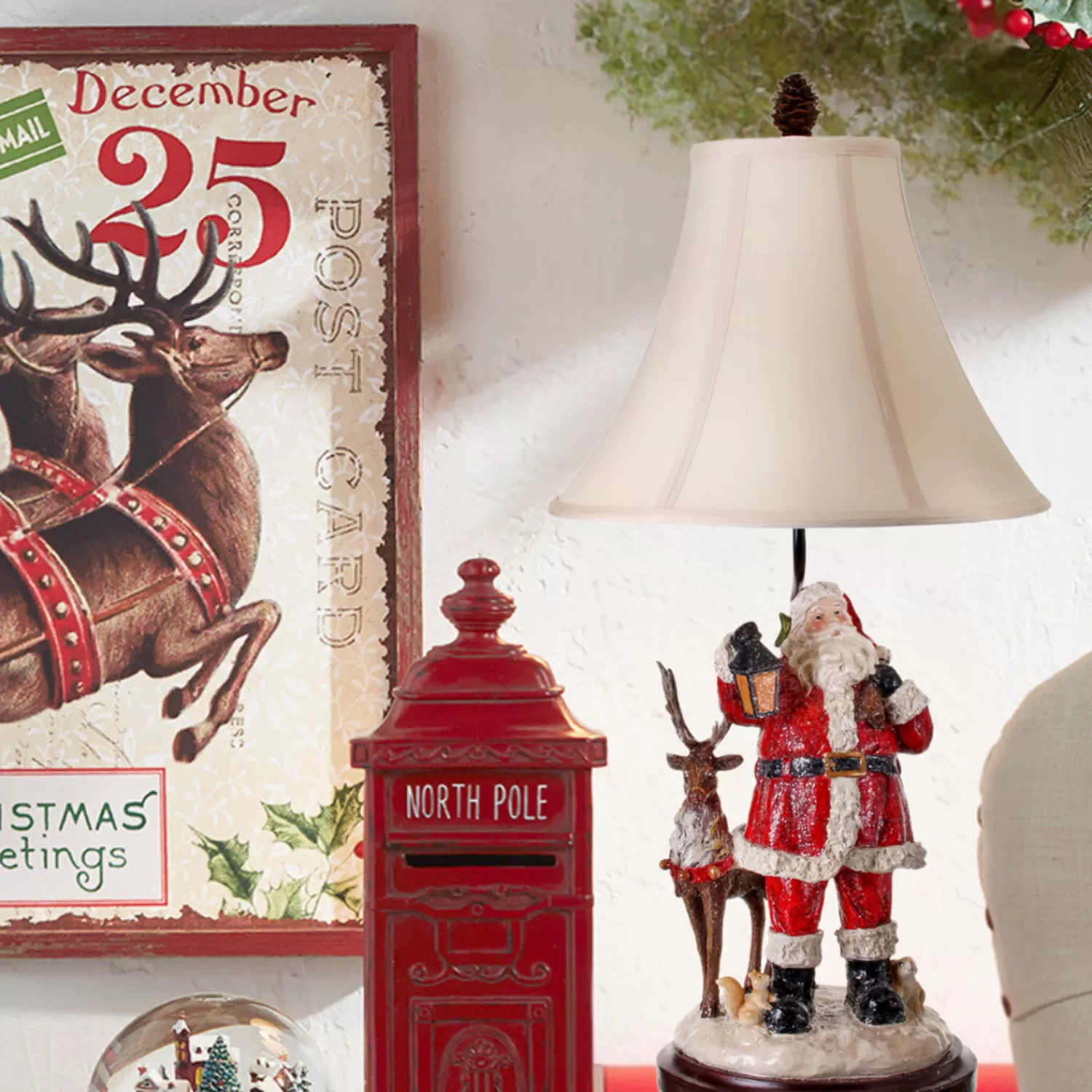 The Jolly Christmas Shop Woodland Wonder | Santa Christmas Decorations | Regency 29" Santa With Forest Friends Christmas Lamp MTX60846