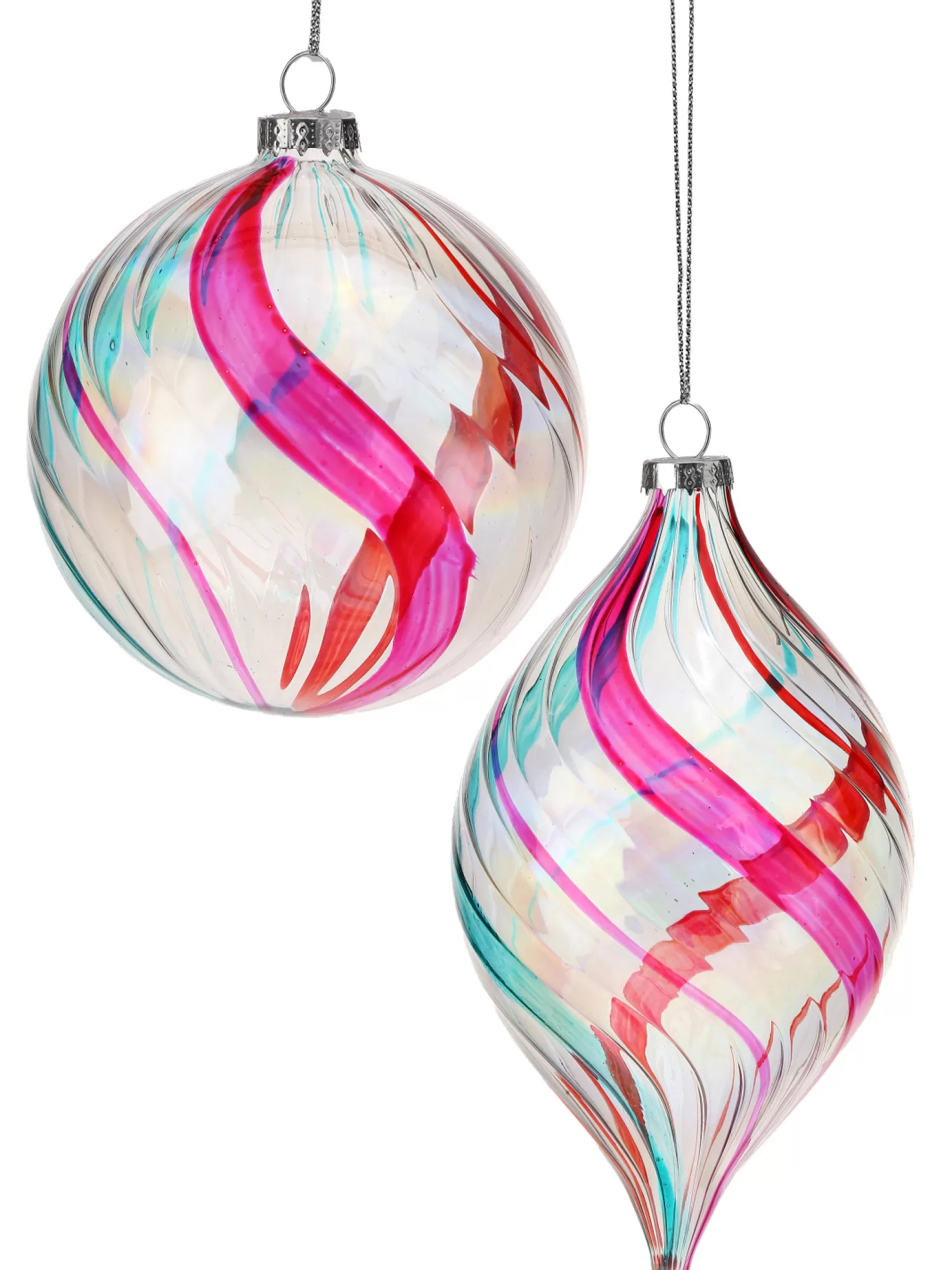 The Jolly Christmas Shop A Blushing Holiday | Pink Christmas Decorations | Regency 4.5" Clear Glass With Colorful Swirl Retro Glass Finial Christmas Ornament MTX73596