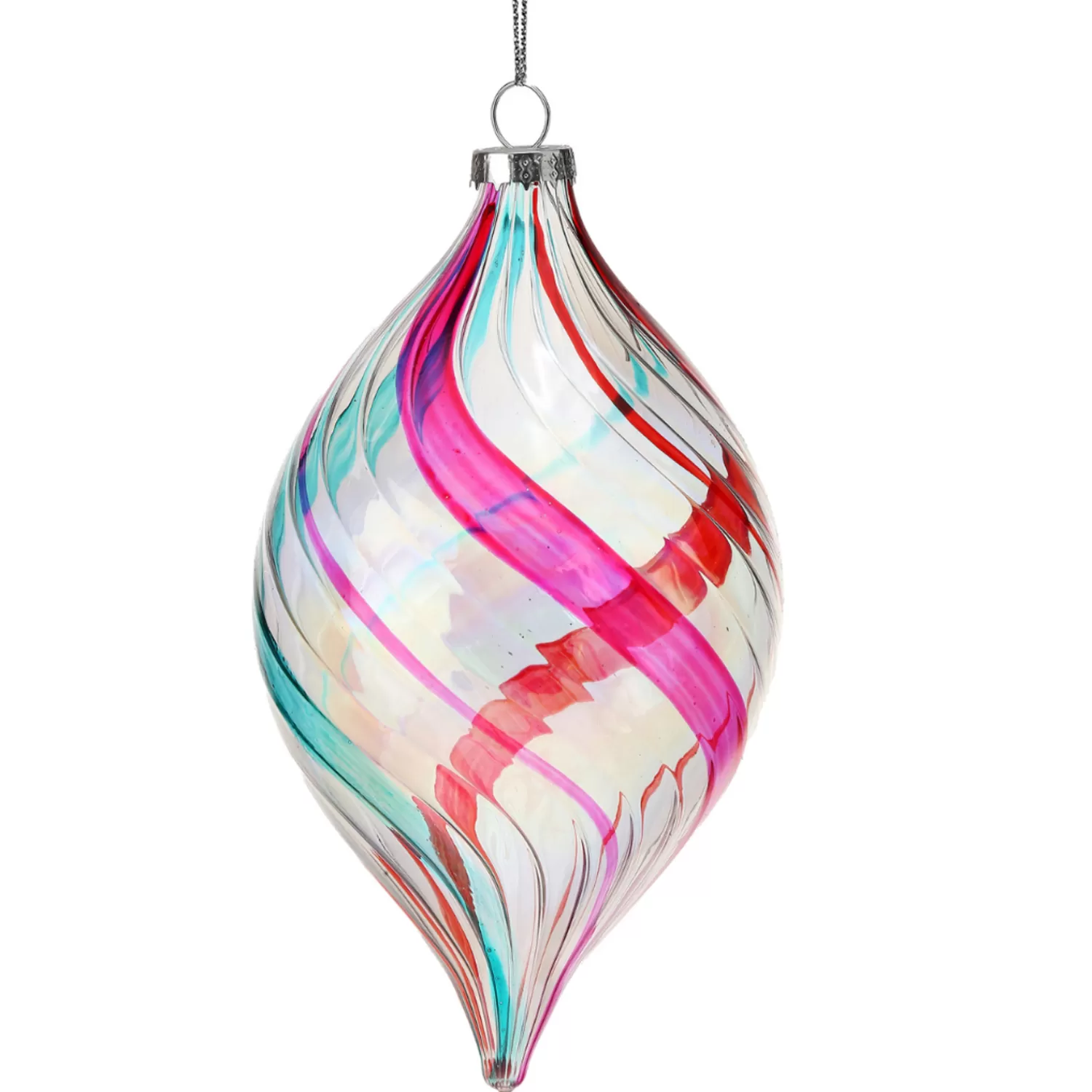 The Jolly Christmas Shop A Blushing Holiday | Pink Christmas Decorations | Regency 4.5" Clear Glass With Colorful Swirl Retro Glass Finial Christmas Ornament MTX73596